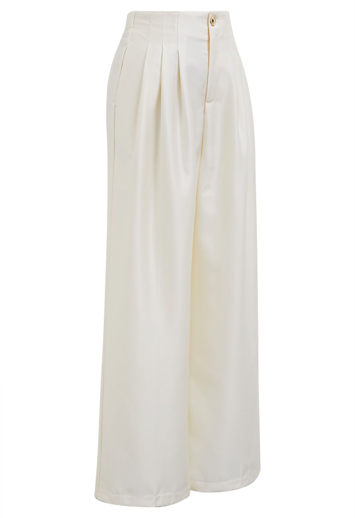 Polished Pleat Detail Straight-Leg Pants in Cream