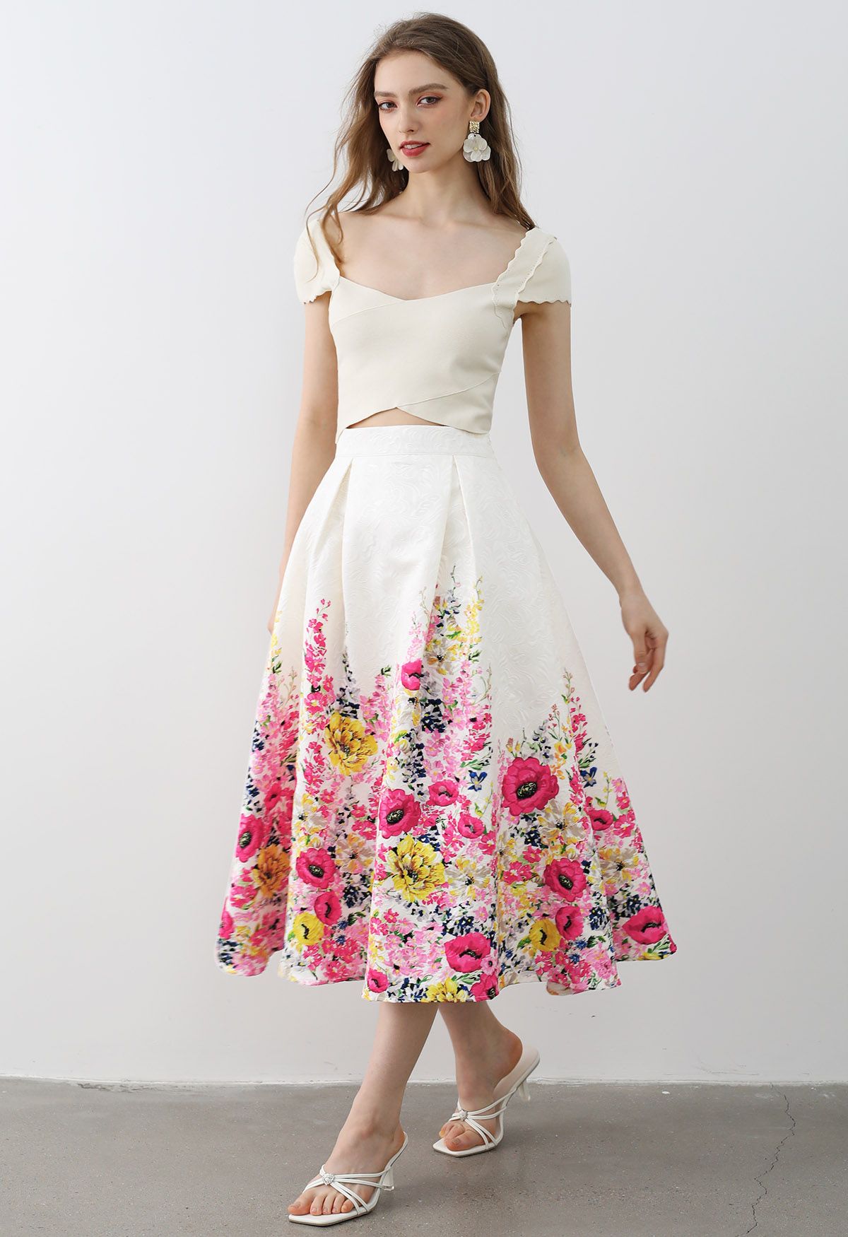 Blooming Garden Jacquard Midi Skirt