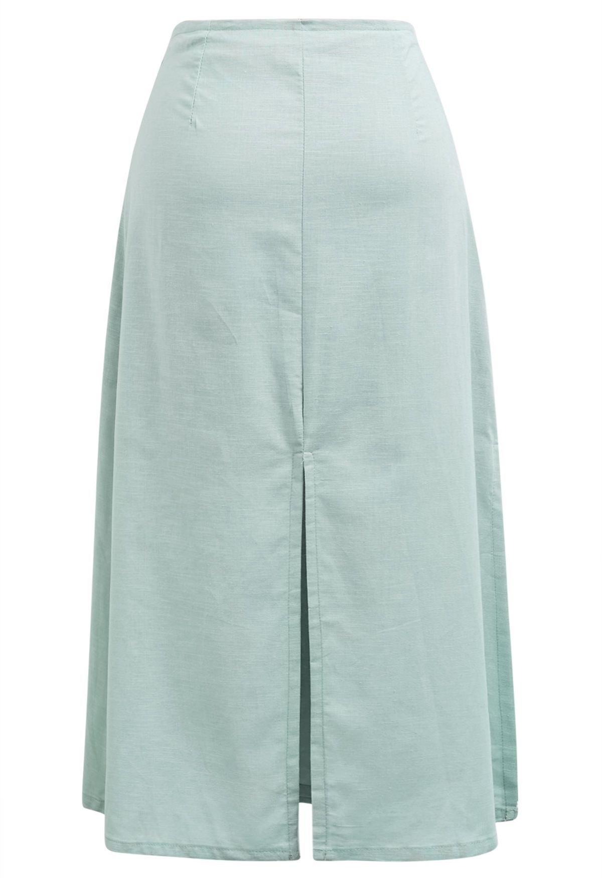 Buttoned Tie-Waist Split Flap Midi Skirt in Mint