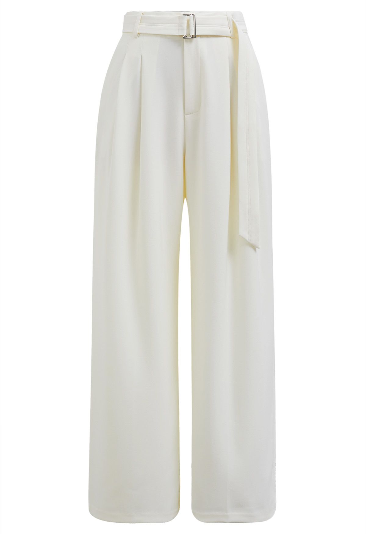 Belted Side Pocket Pleated Pants in Ivory