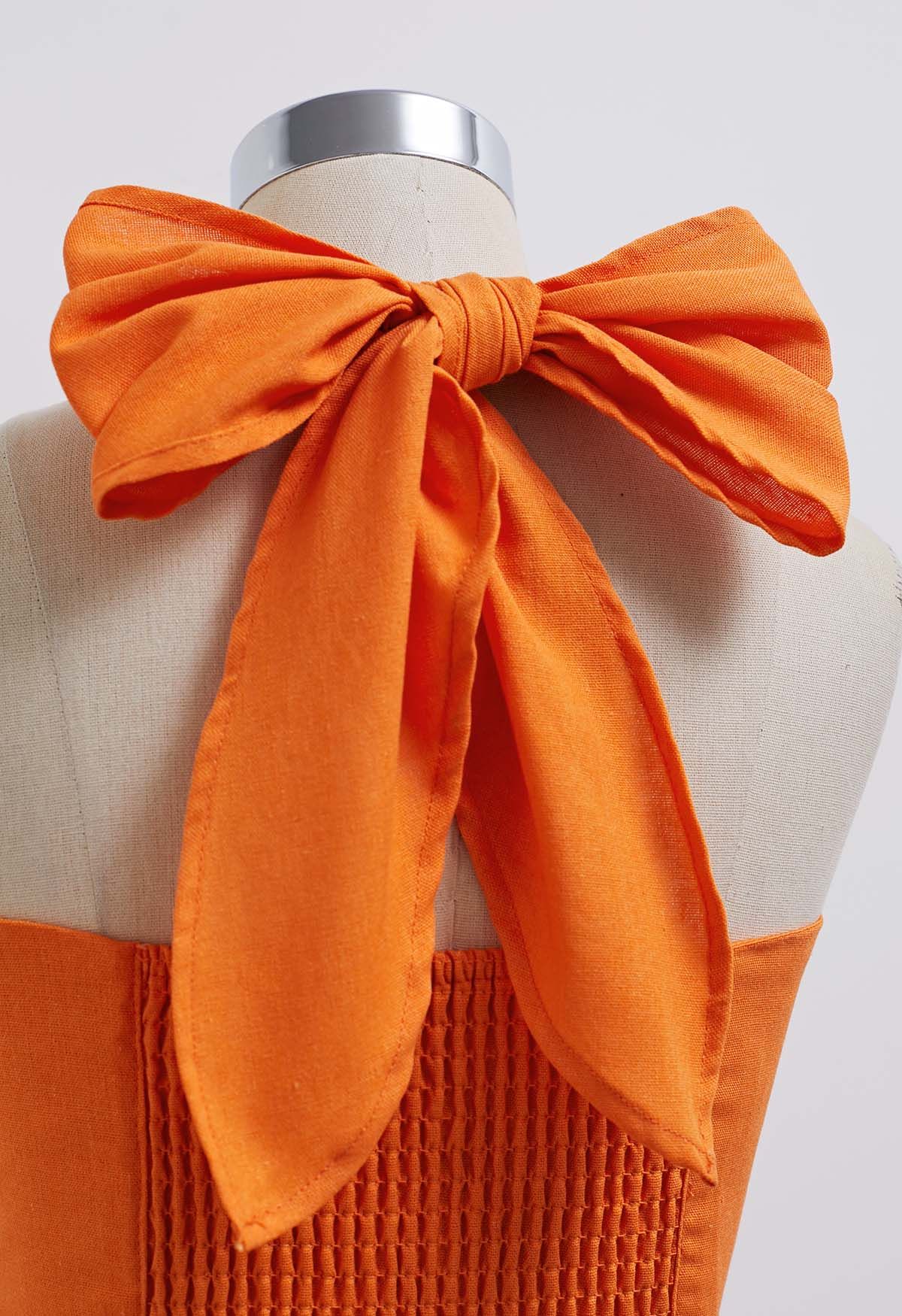 Criss-Cross Halter Pleat Crop Top in Orange