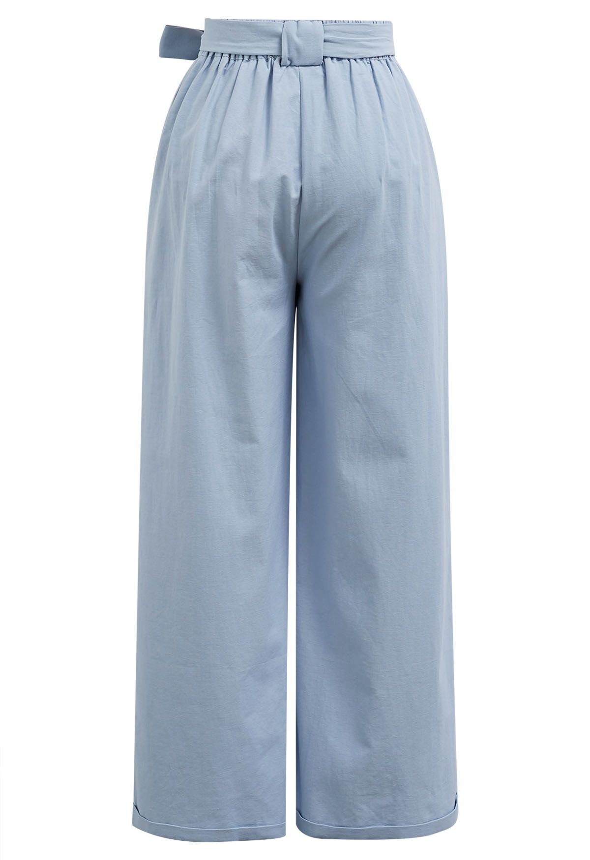 Bow Tie Sash Pleated Wide-Leg Pants in Blue