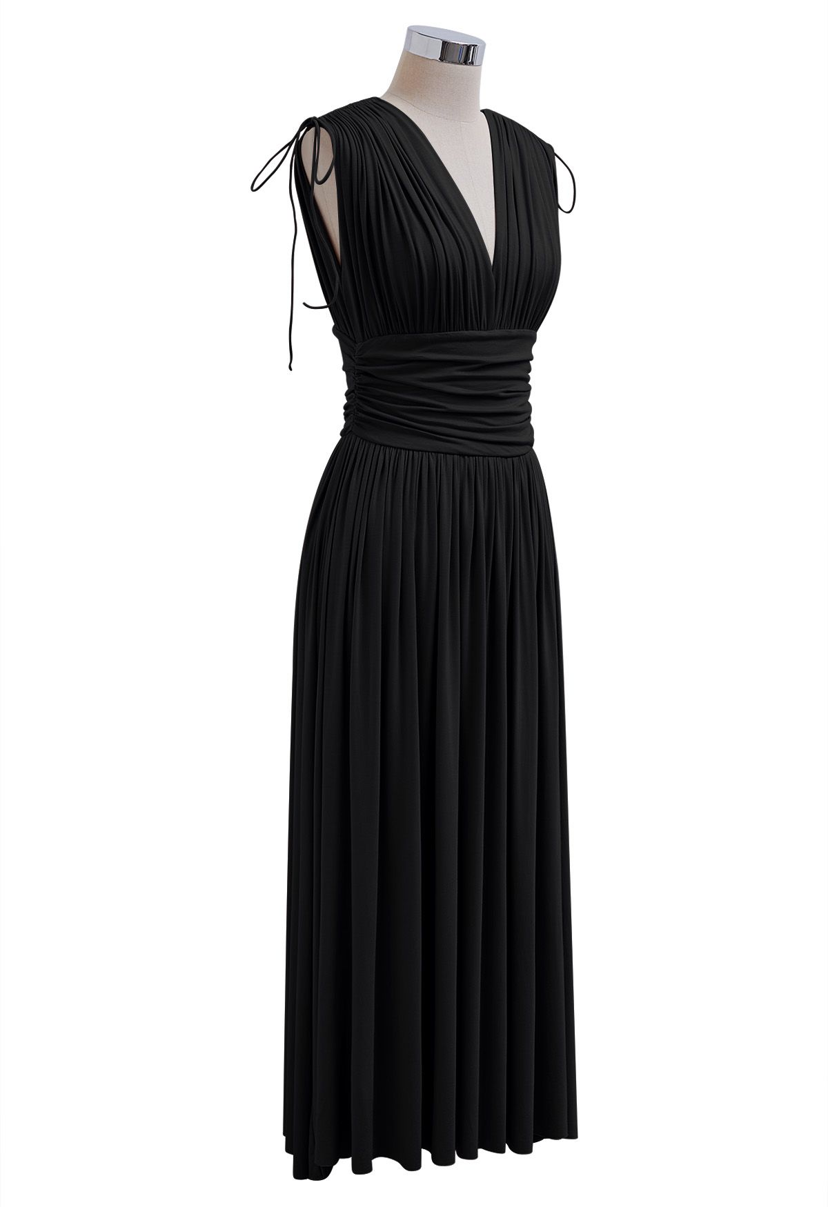 Modal Essential V-Neck Drawstring Dress in Black