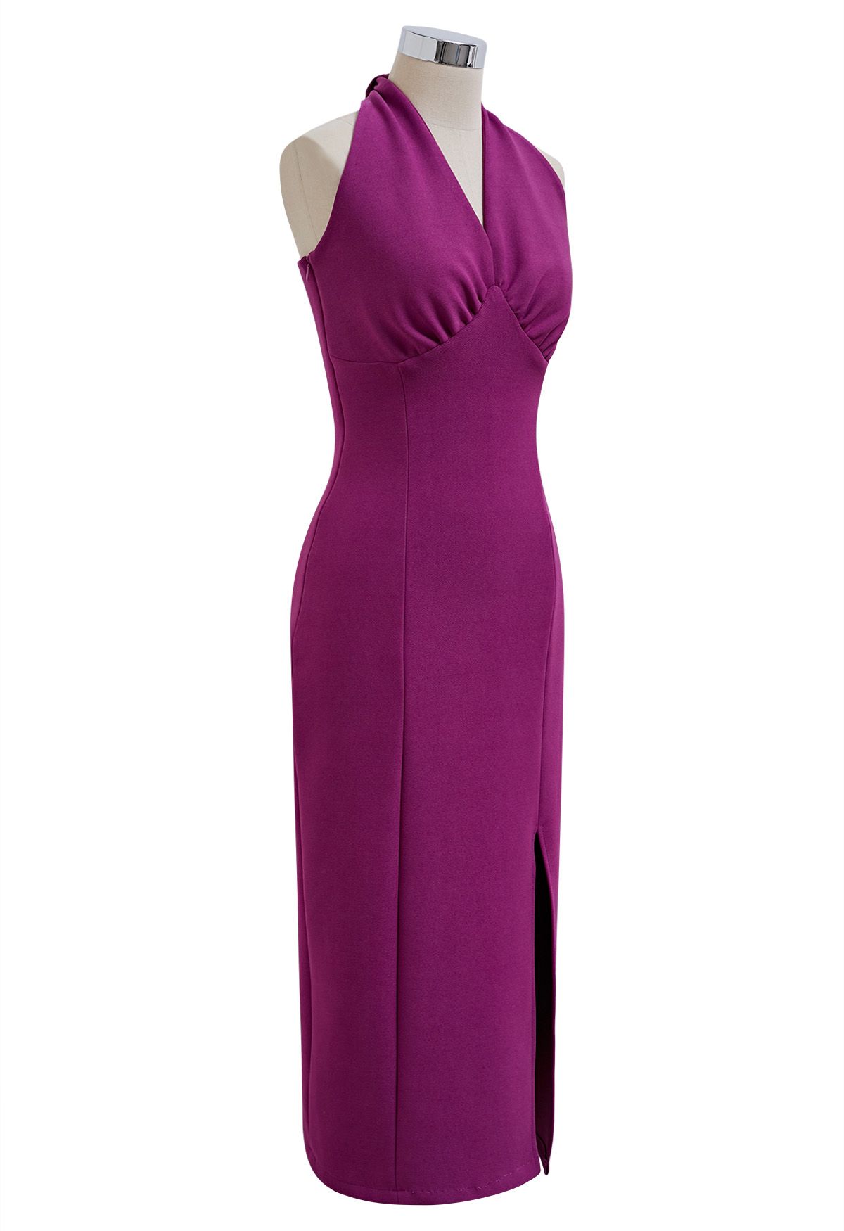 Modern Muse Halter Neck Slit Sheath Dress in Magenta