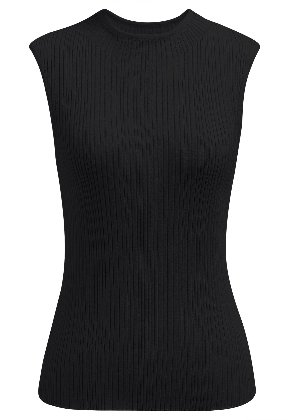 Minimalist Ribbed Texture Sleeveless Knit Top in Black