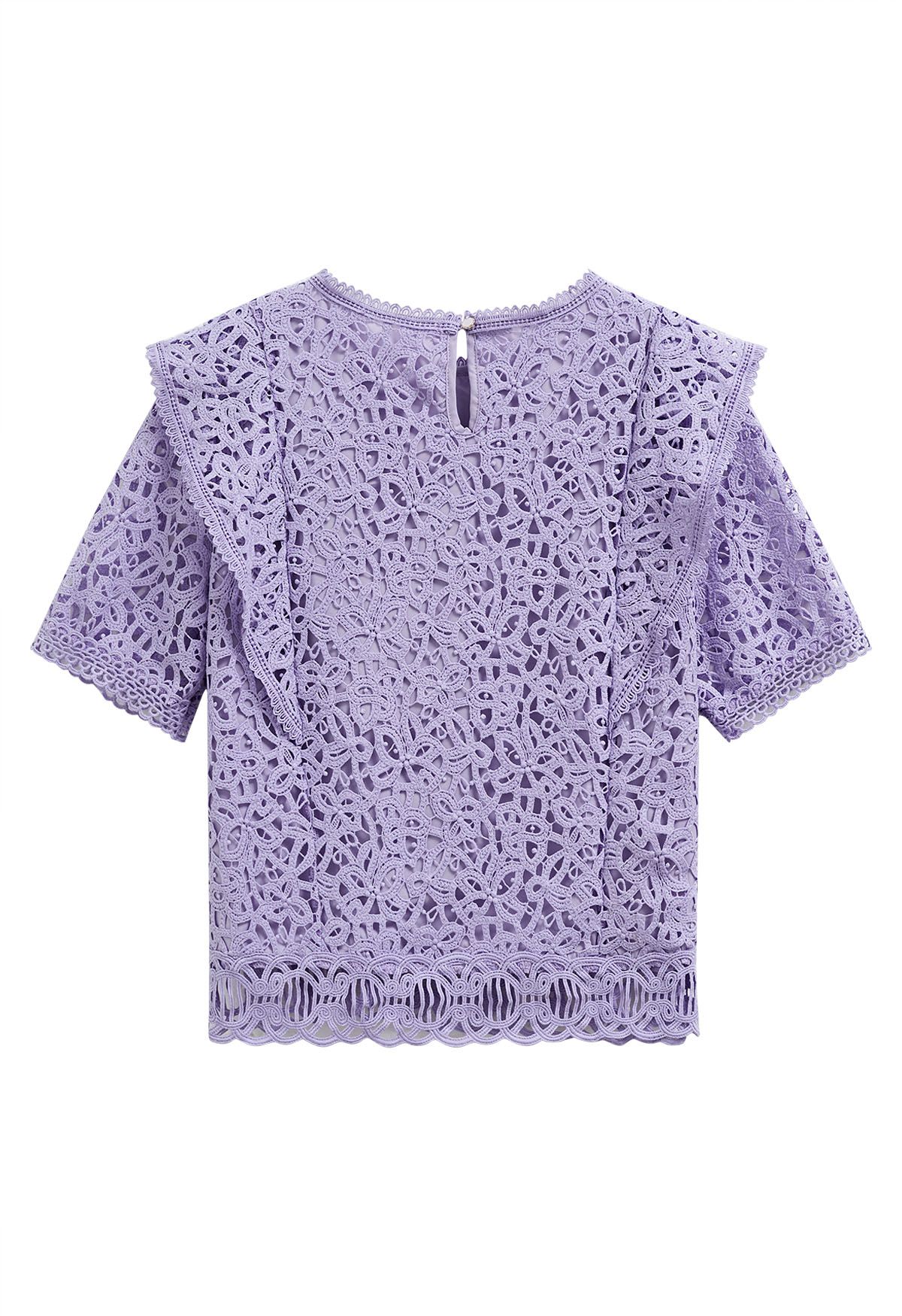 Crew Neck Guipure Lace Top in Lilac