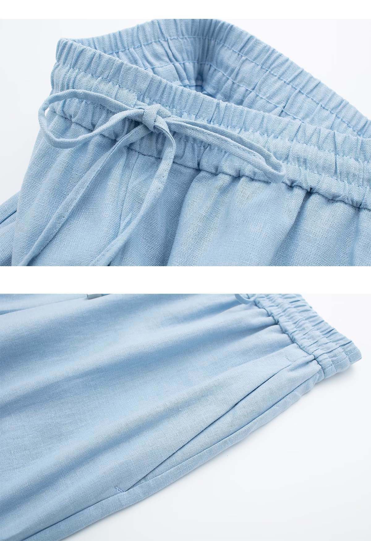 Breezy Cotton Straight-Leg Pants in Blue