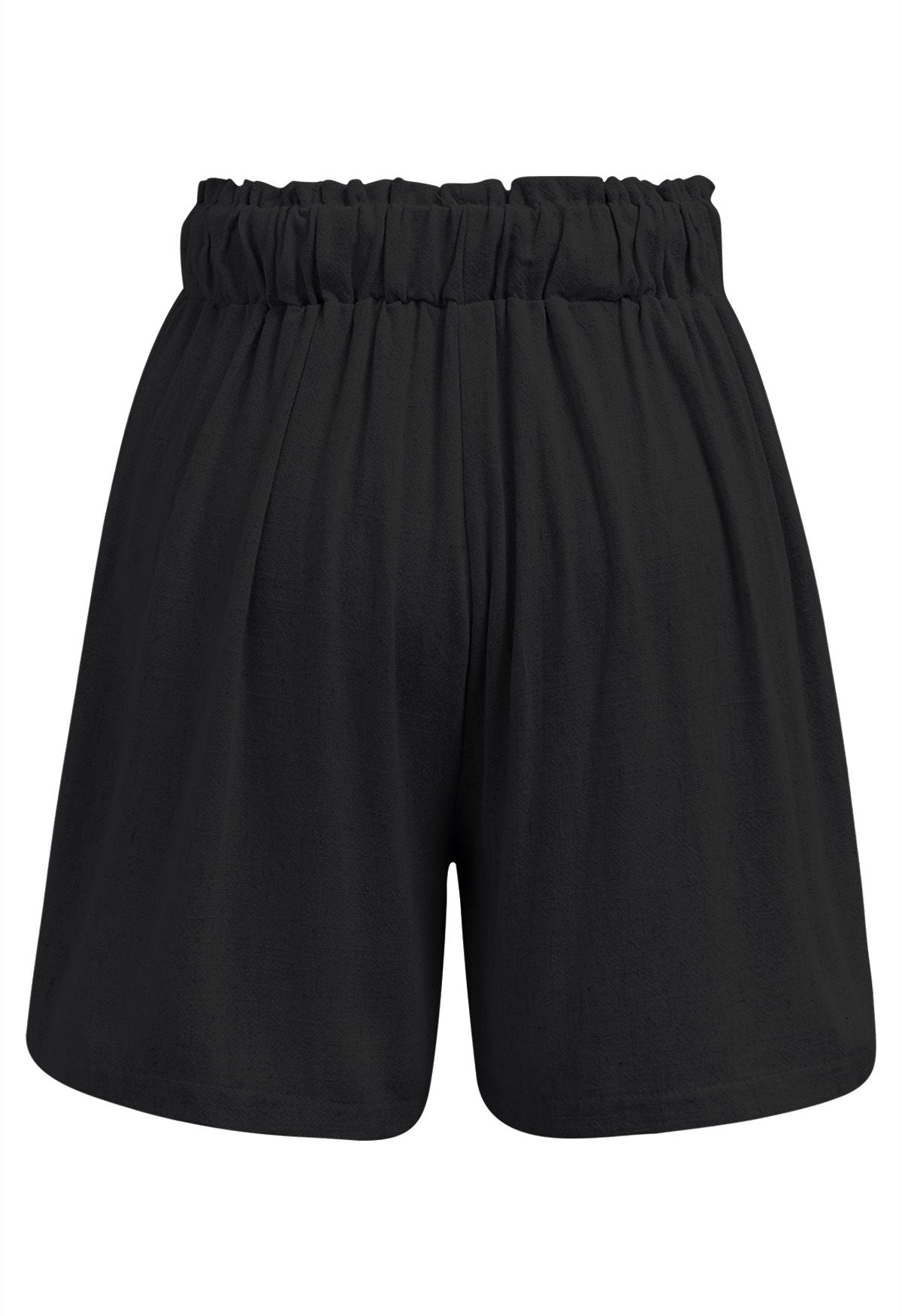 Ruffle Waist Detail Linen-Blend Shorts in Black