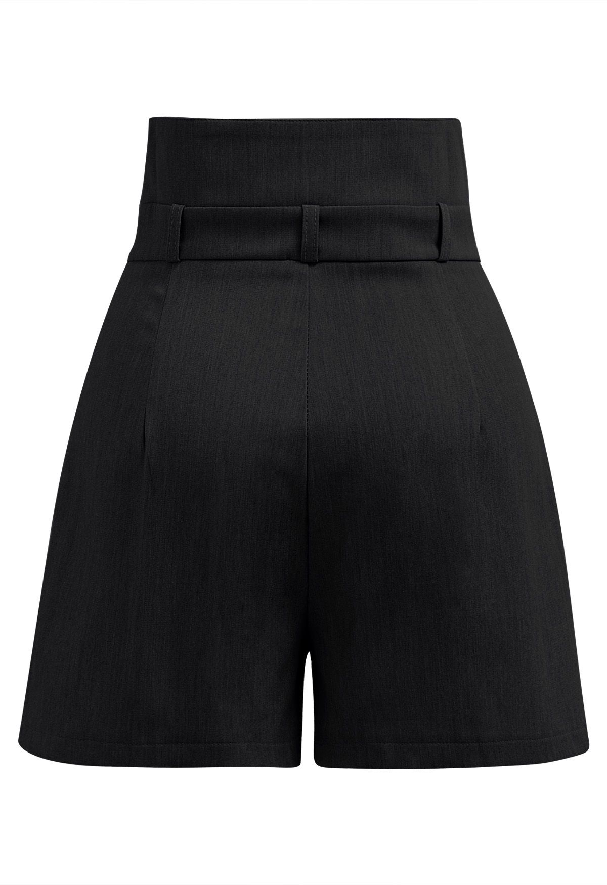 Nostalgic Button Folded Waist Shorts in Black