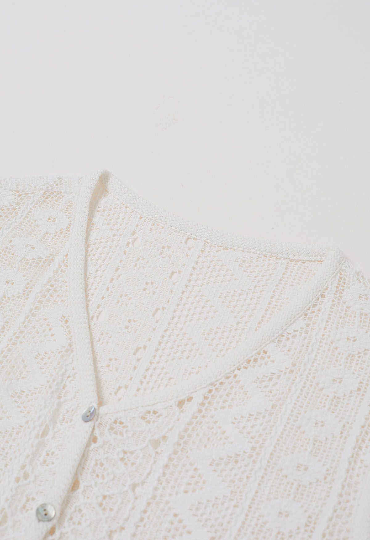 V-Neck Openwork Cotton Vest in White