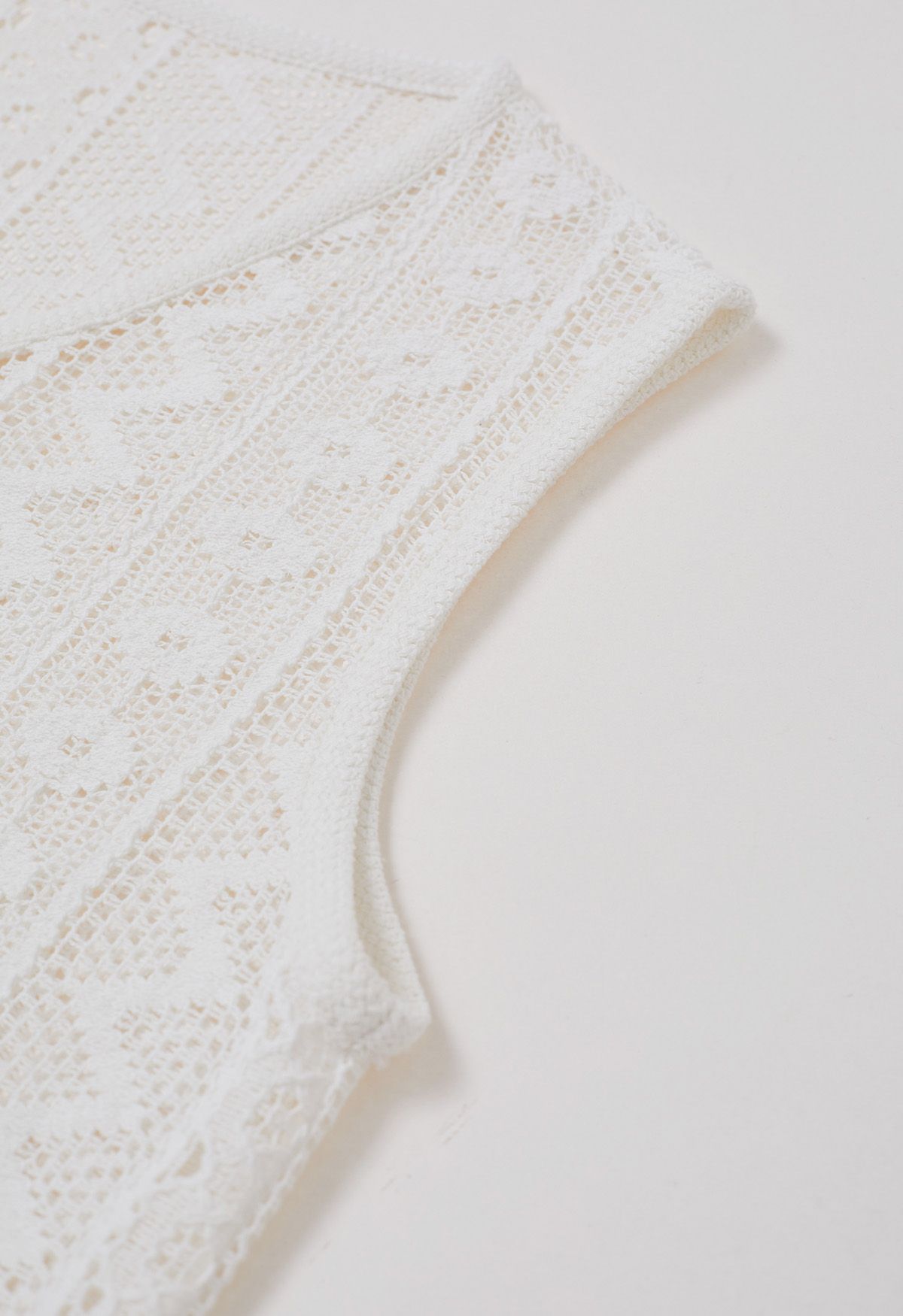 V-Neck Openwork Cotton Vest in White