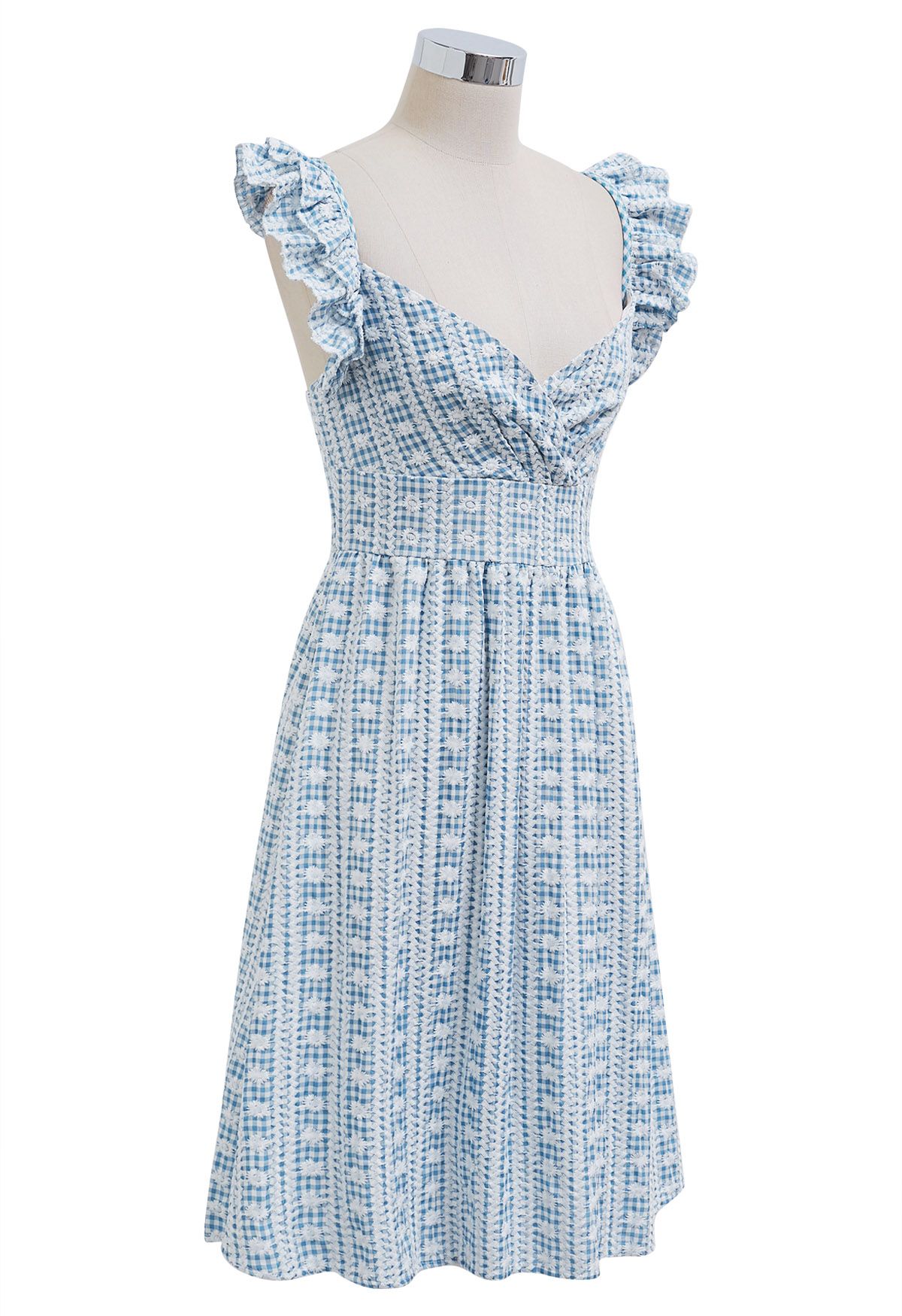 Embroidered Daisy Gingham Mini Cami Dress