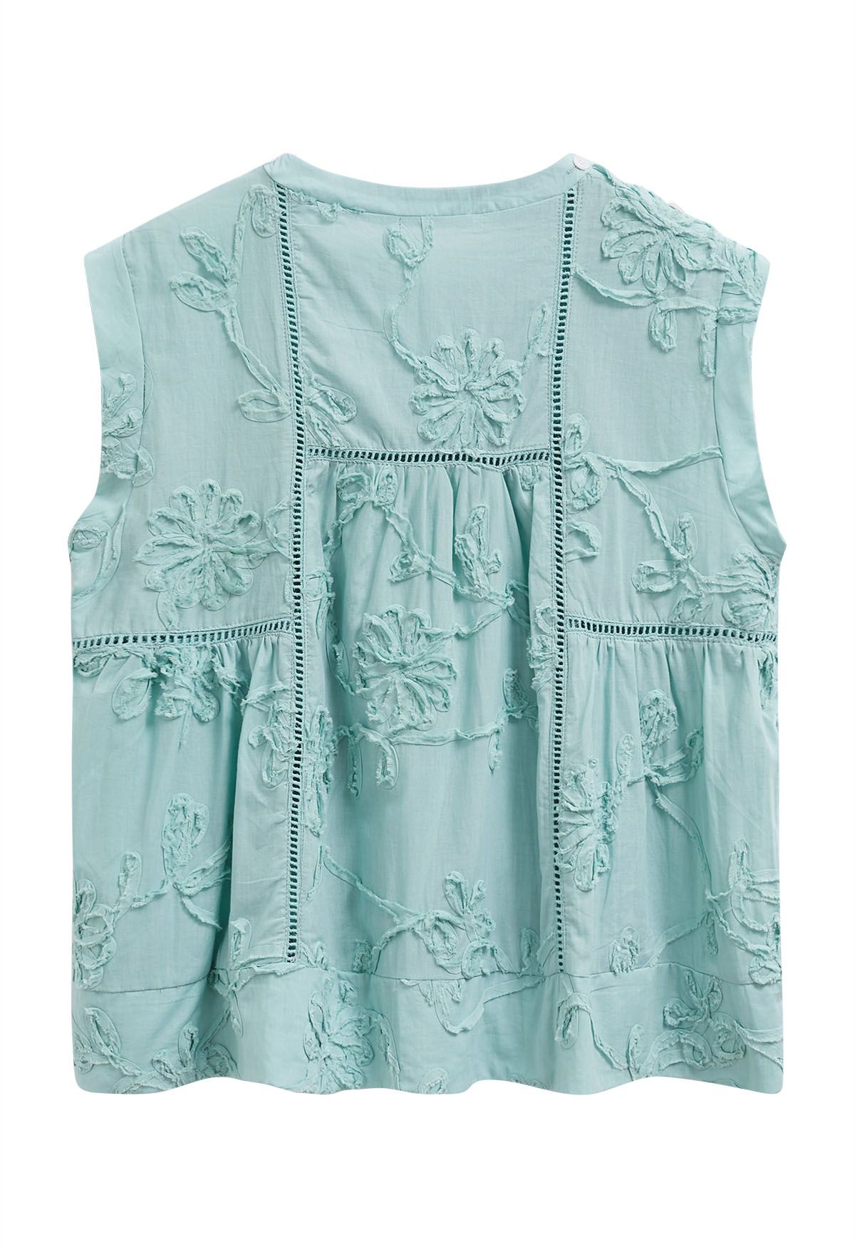 Raw Detail 3D Floral Sleeveless Dolly Top in Mint