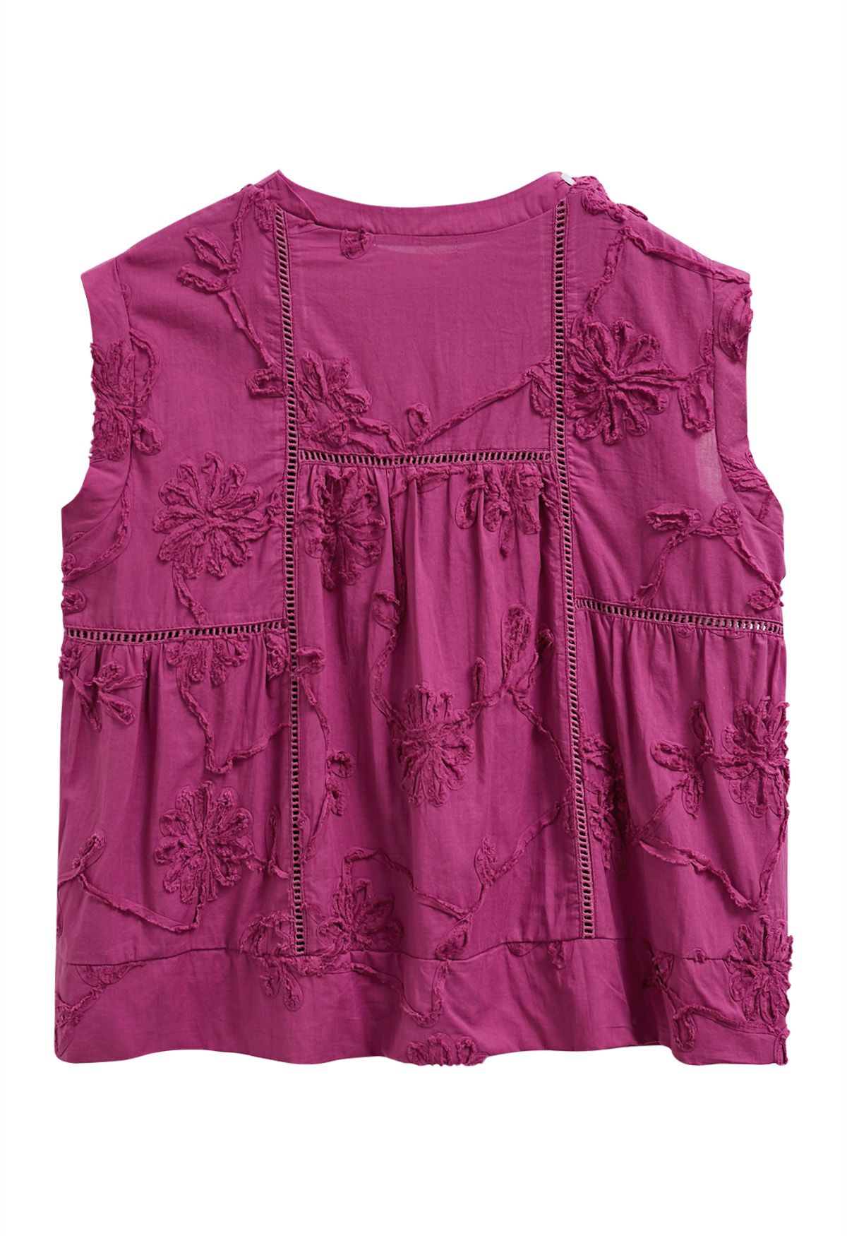 Raw Detail 3D Floral Sleeveless Dolly Top in Magenta