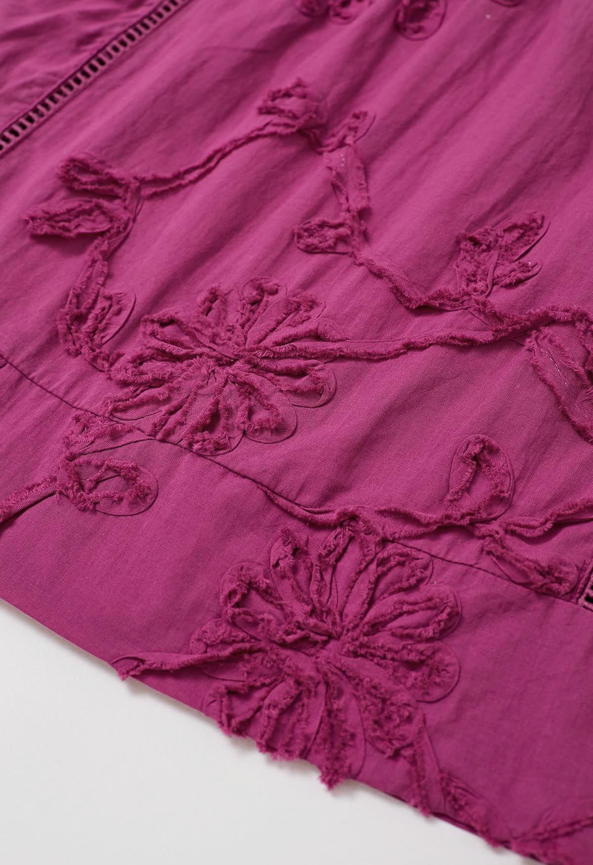 Raw Detail 3D Floral Sleeveless Dolly Top in Magenta