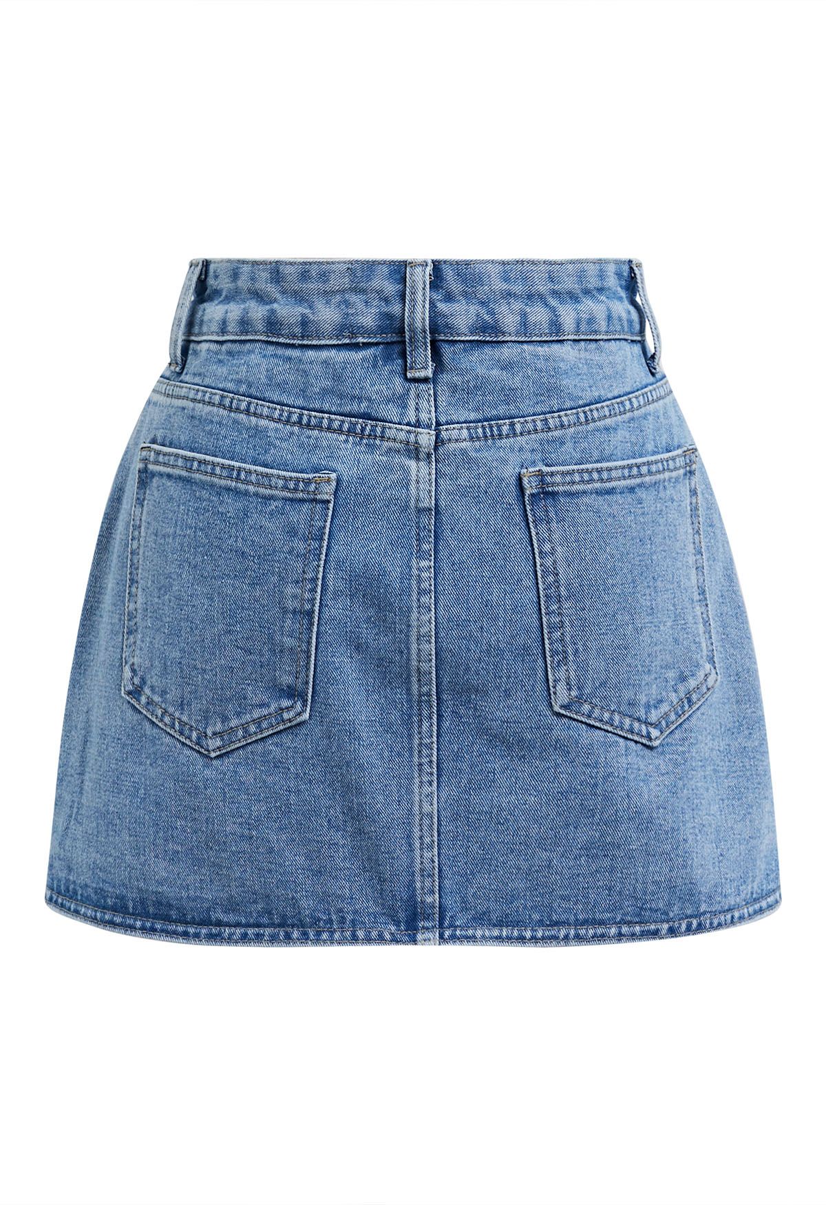 Modern Flap Pocket Denim Skorts in Blue