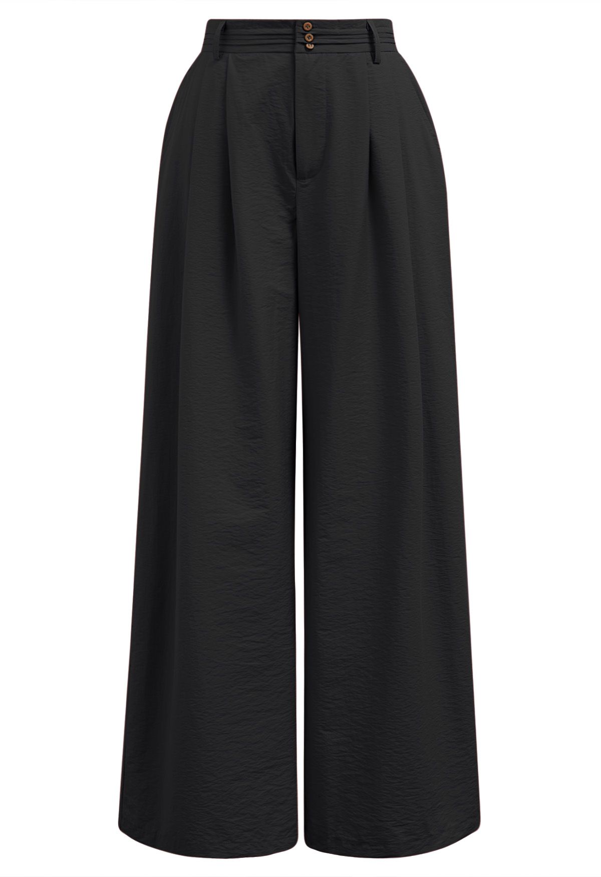 Pintuck Detail Wide-Leg Pants in Black