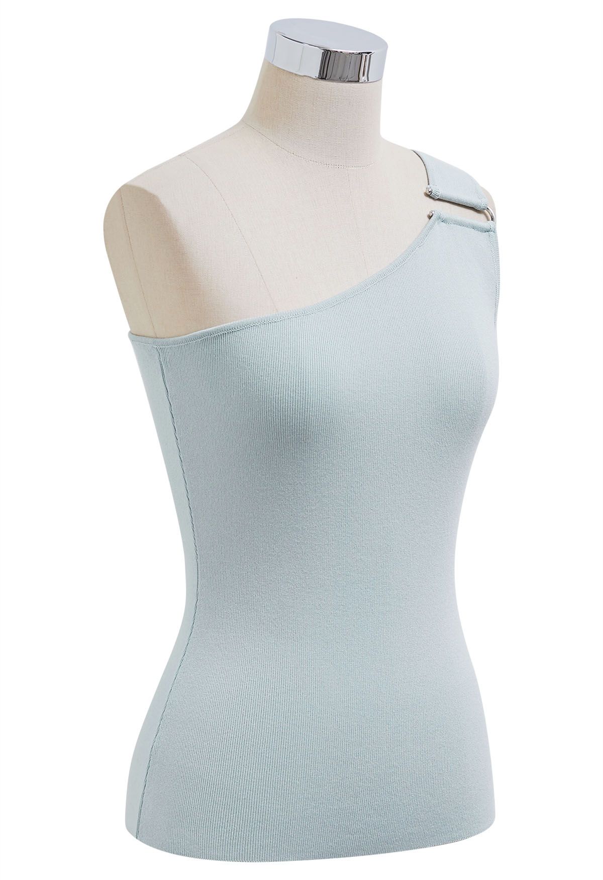 U-Shaped Metal Decor One-Shoulder Knit Top in Mint