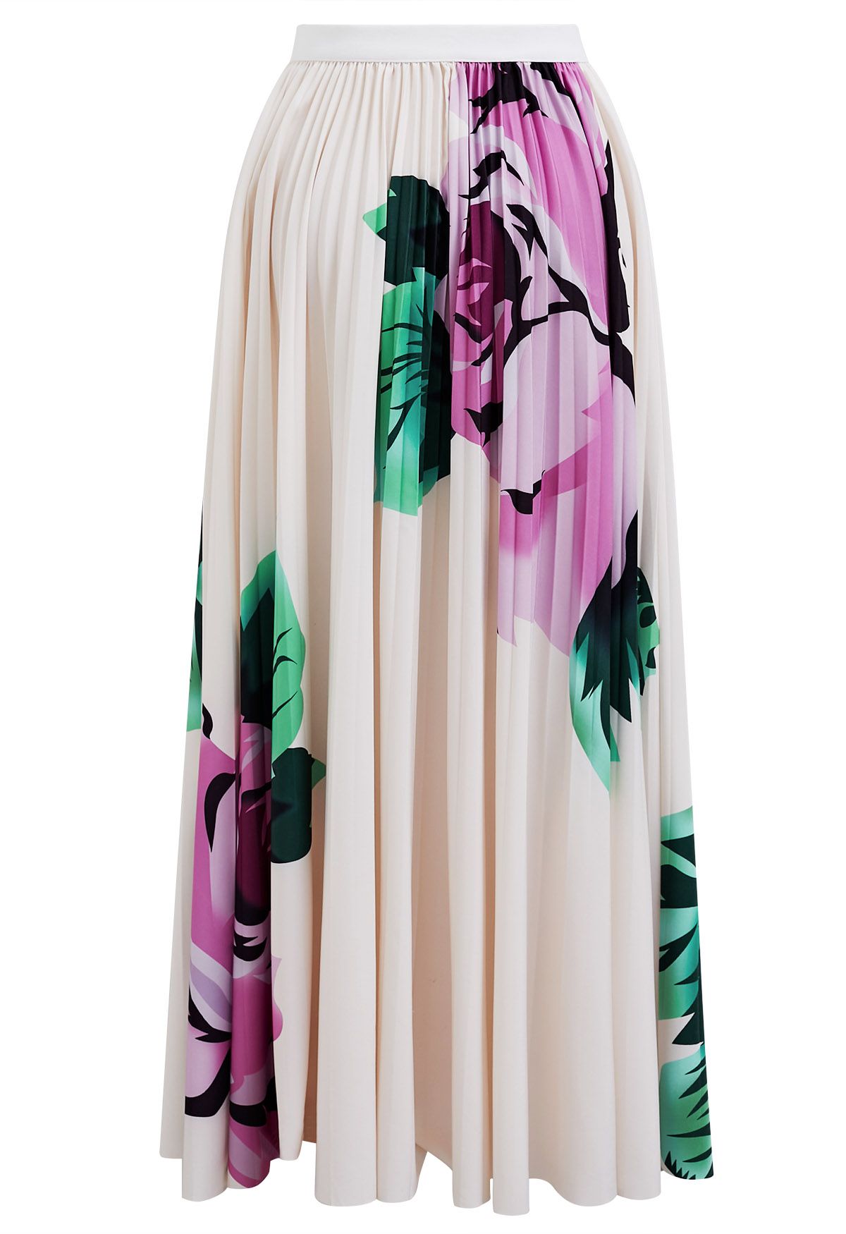 Watercolor Floral Accordion Pleated Skirt in Ivory