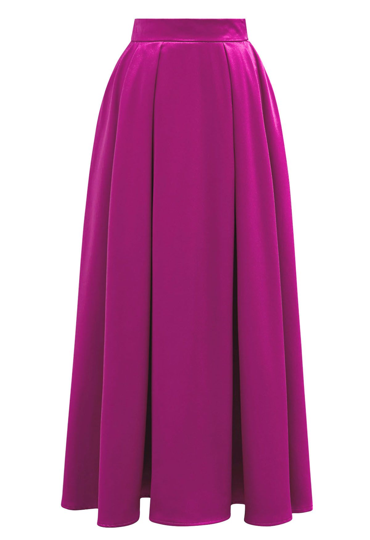 Sleek Side Pocket Pleated Maxi Skirt in Hot Pink