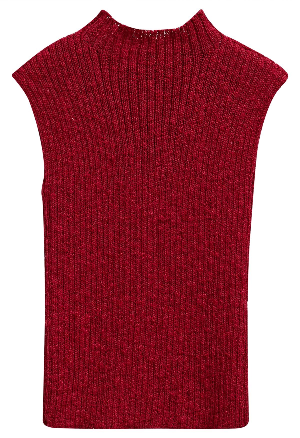 3D Crochet Flower Sleeveless Knit Top in Red