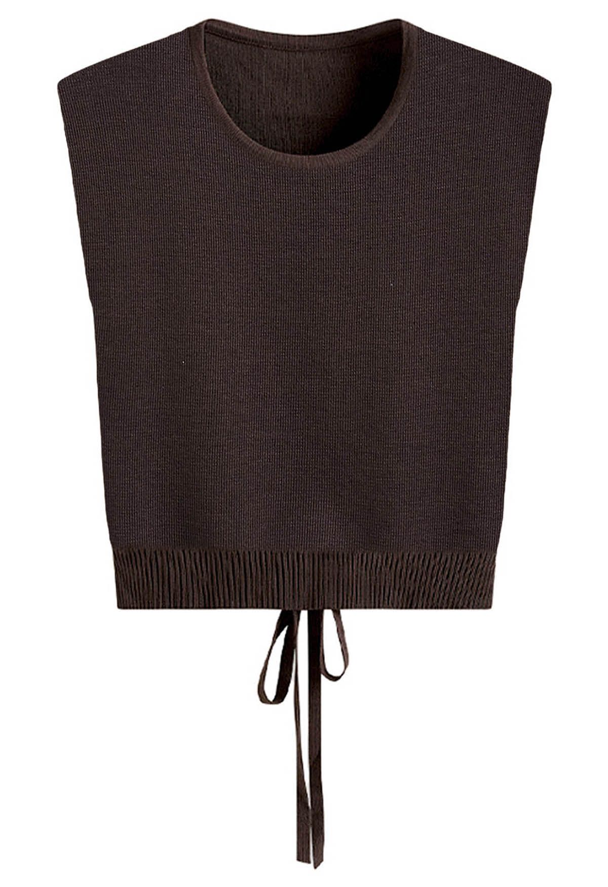 Tie-Back Sleeveless Rib Knit Top in Brown