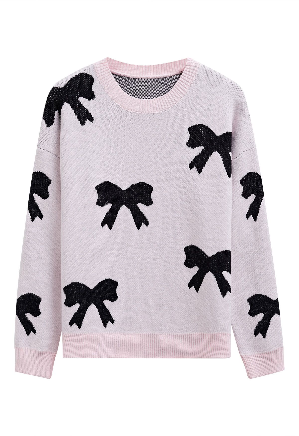 Black Cartoon Bowknot Jacquard Knit Sweater