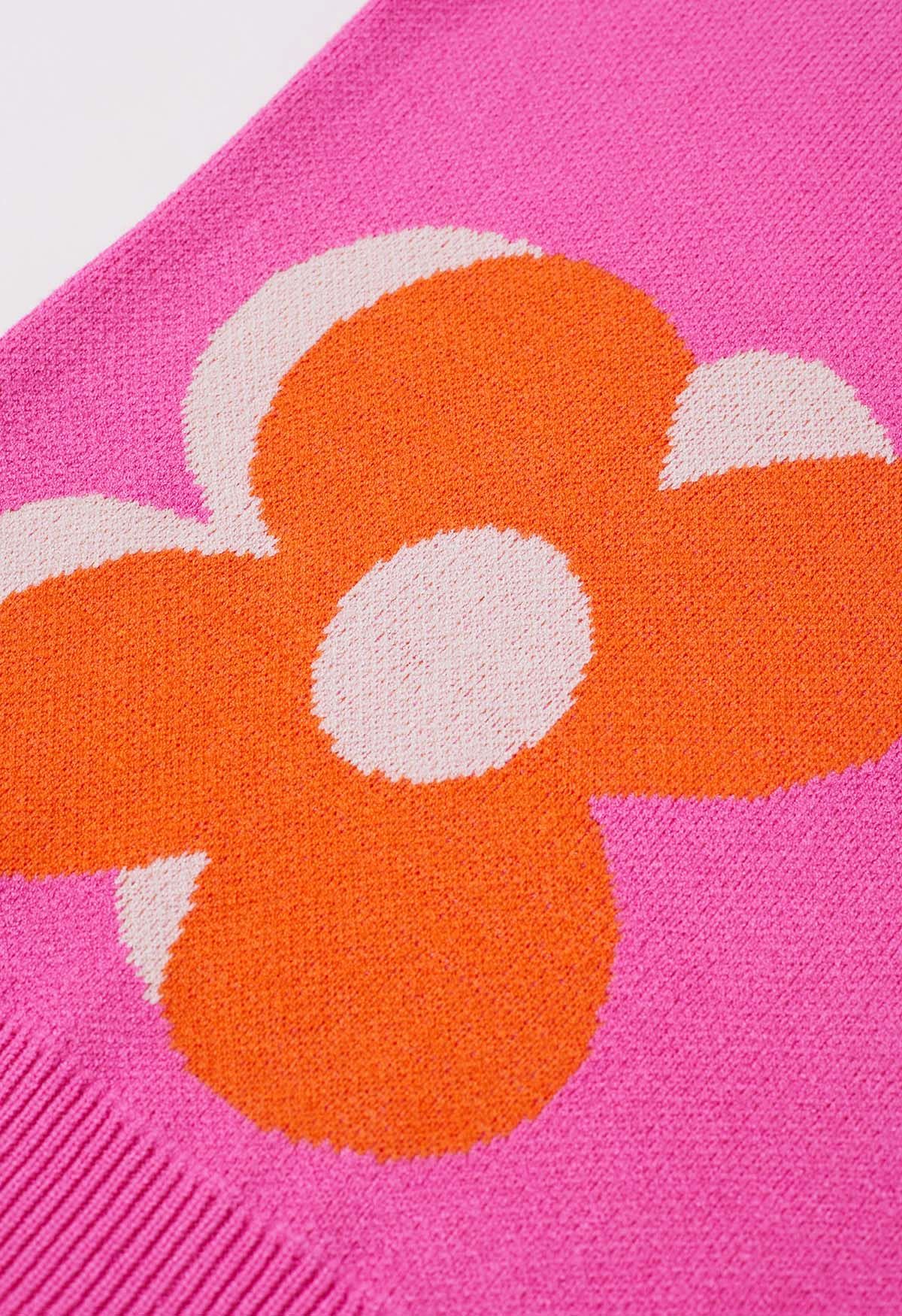 Flowering Day Jacquard Knit Sweater in Hot Pink