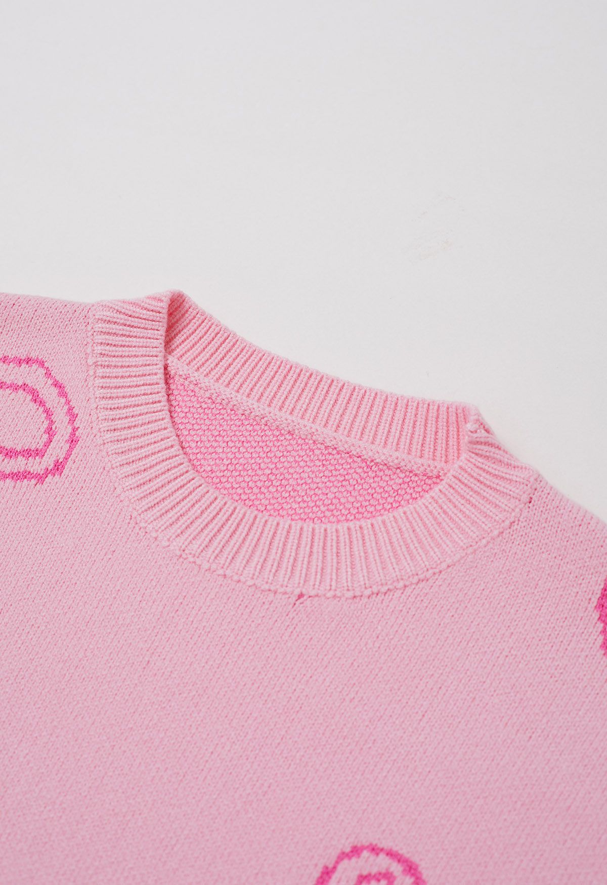 Floral Sketch Pattern Jacquard Knit Sweater in Pink