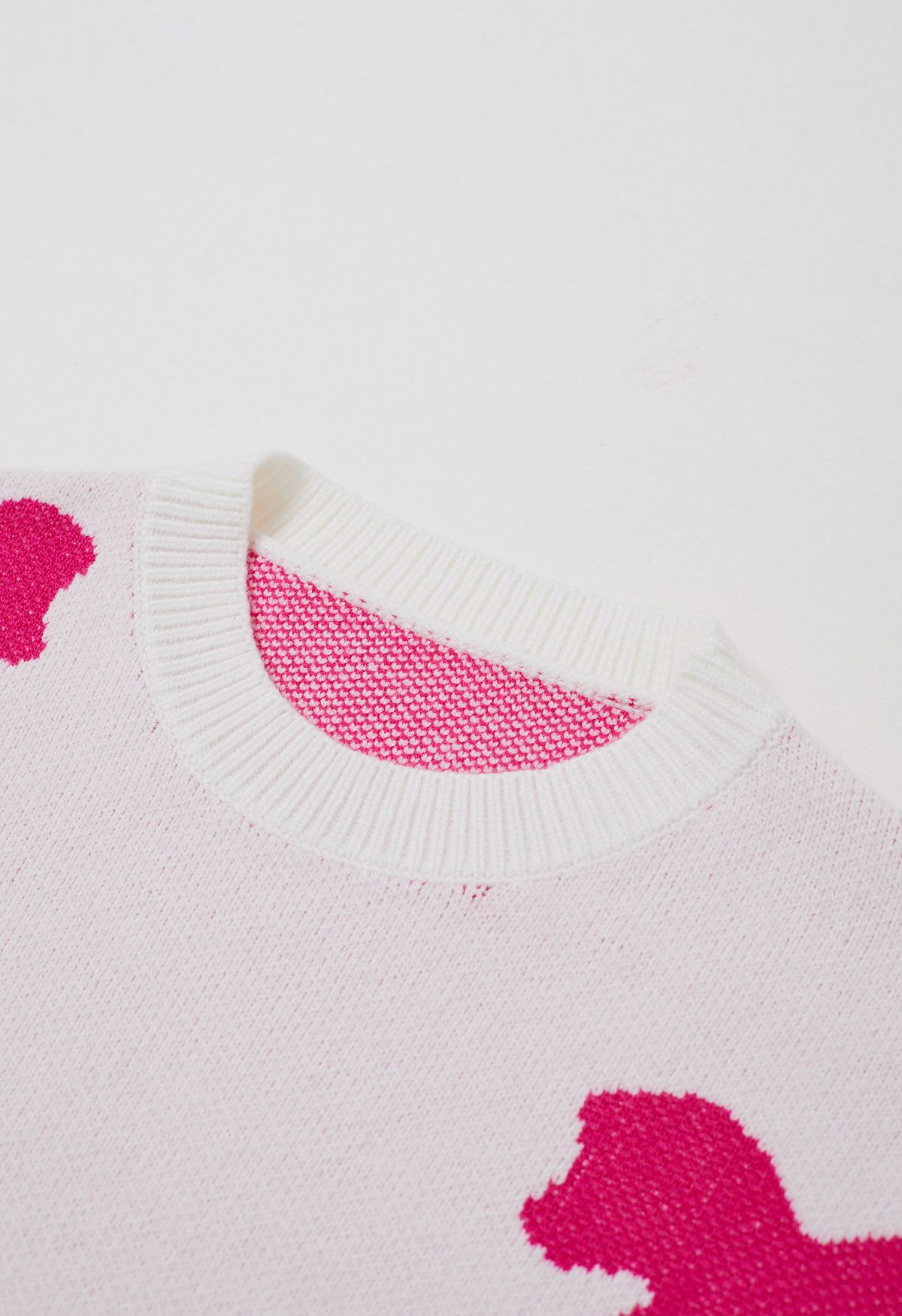 Pink Cartoon Bowknot Jacquard Knit Sweater