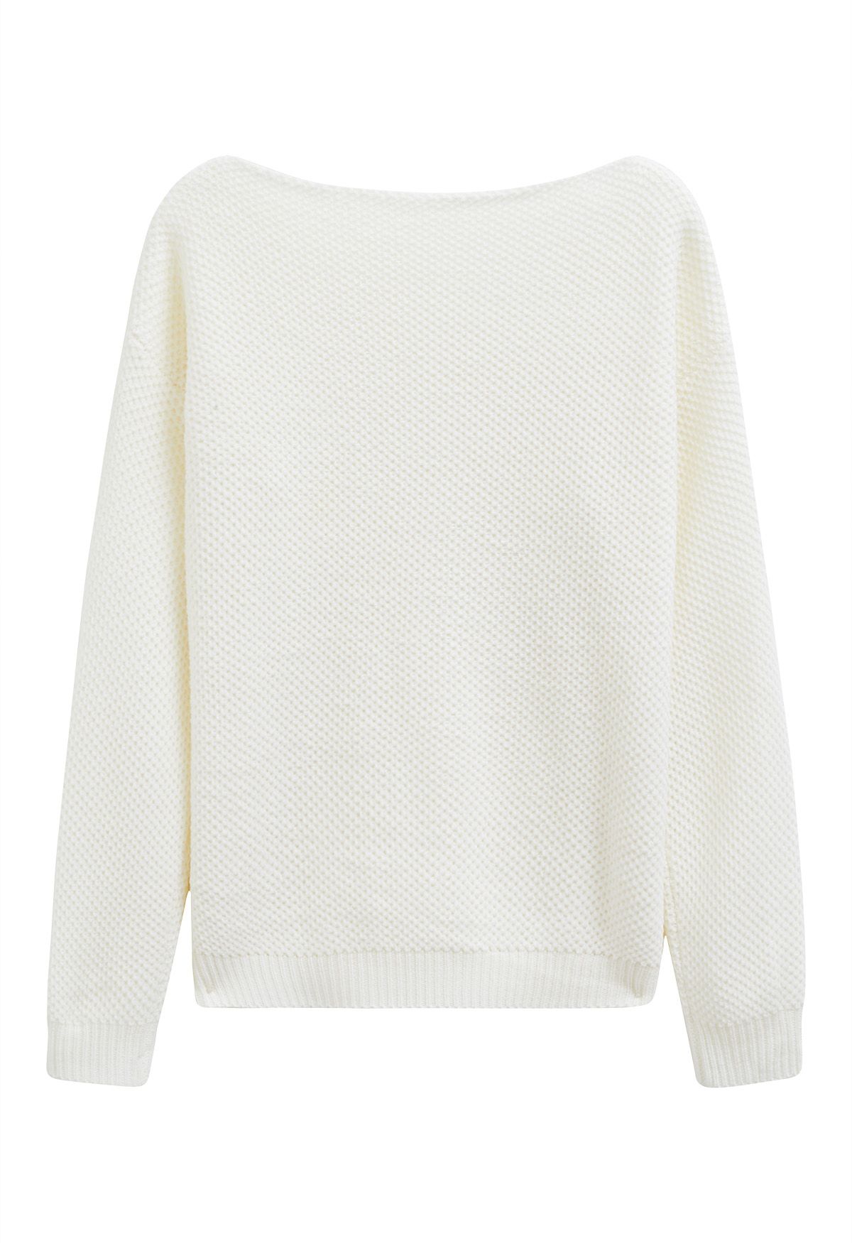 Buttons Decorated Pocket Waffle Knit Sweater in White