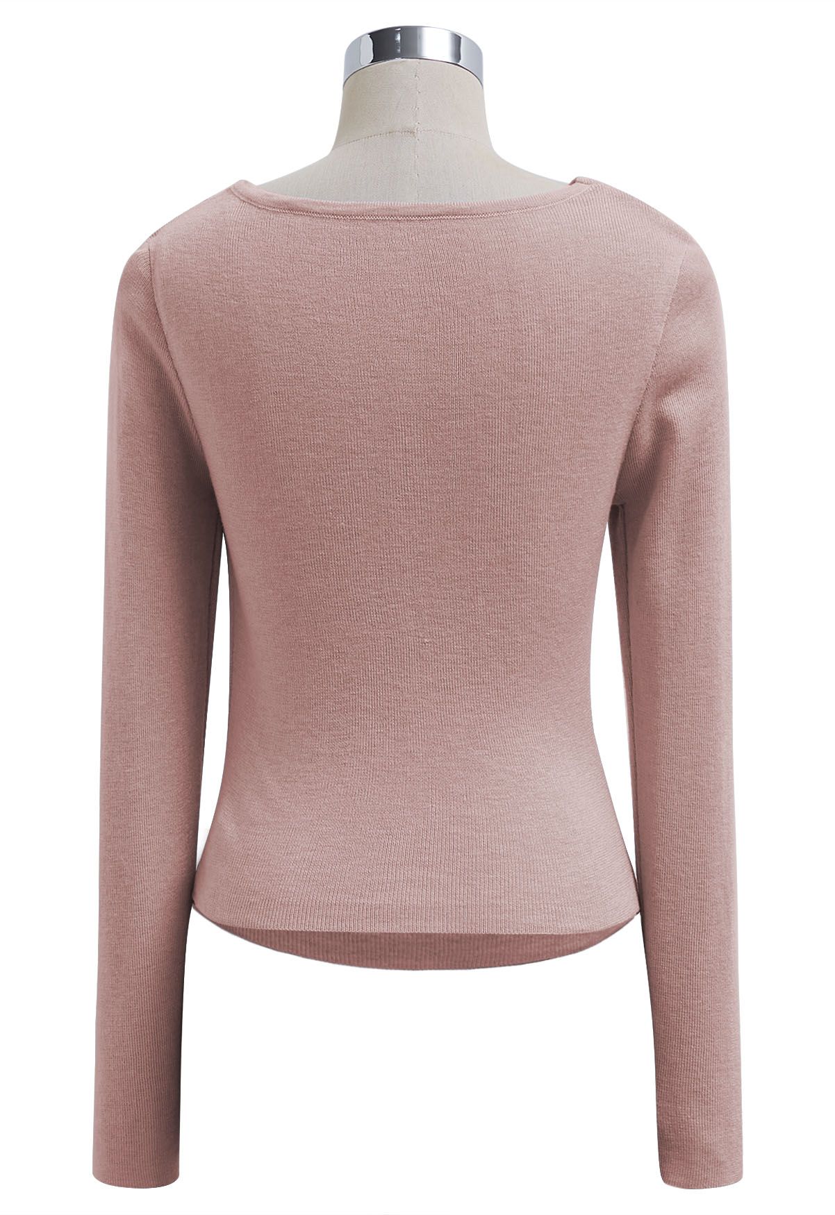 Gentle Crossover Long-Sleeve Knit Top in Pink