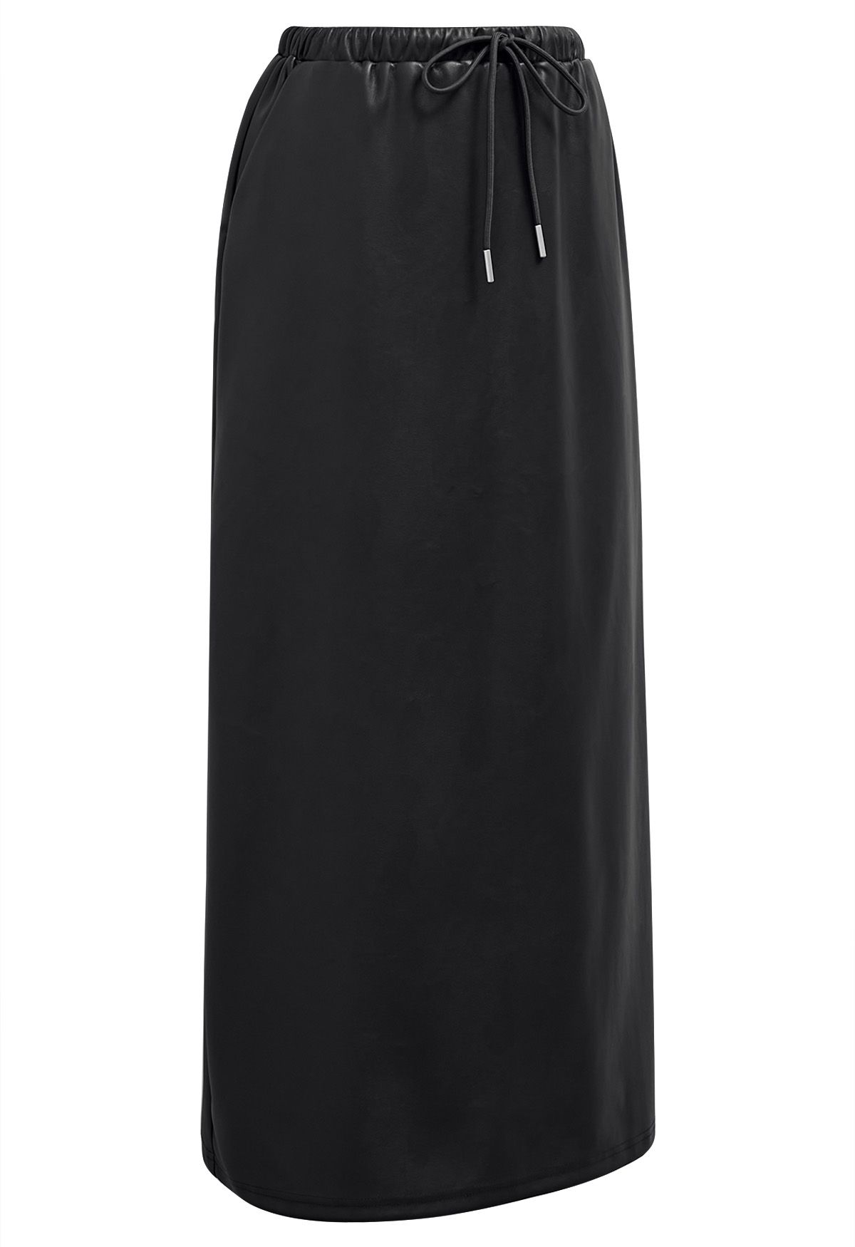 On-Duty Faux Leather Drawstring Shift Skirt in Black