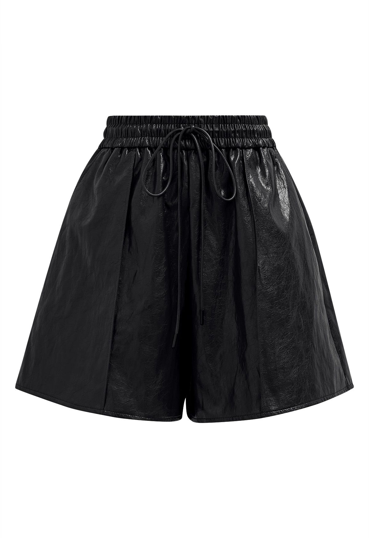 Urban Chic Faux Leather Drawstring Shorts in Black