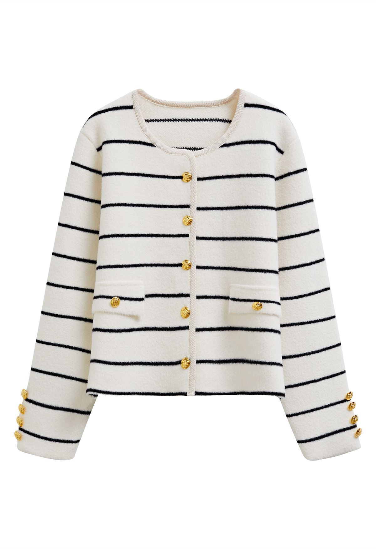 Contrast Stripes Button Down Cardigan in Ivory