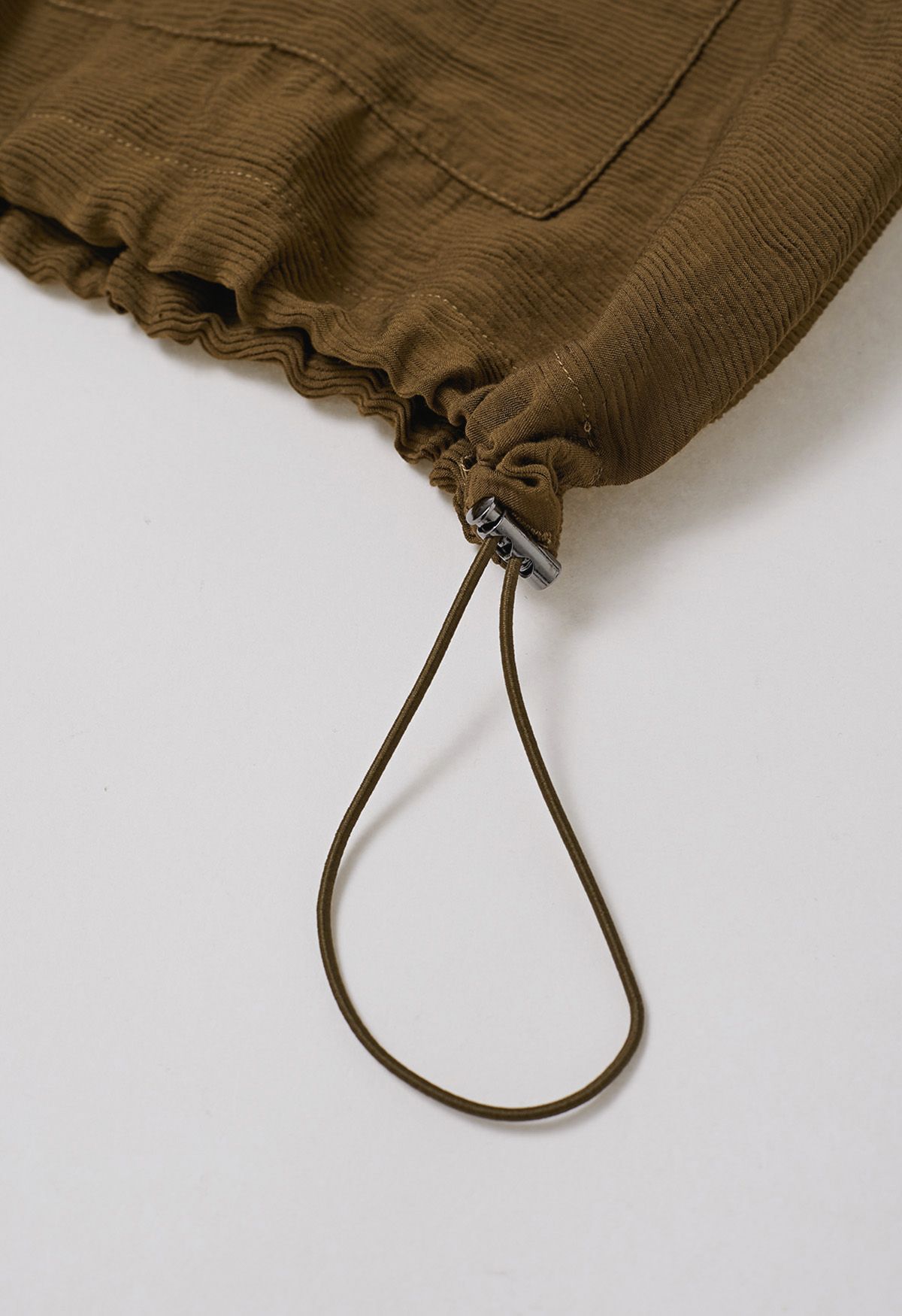 Collared Button Down Drawstring Shirt in Brown