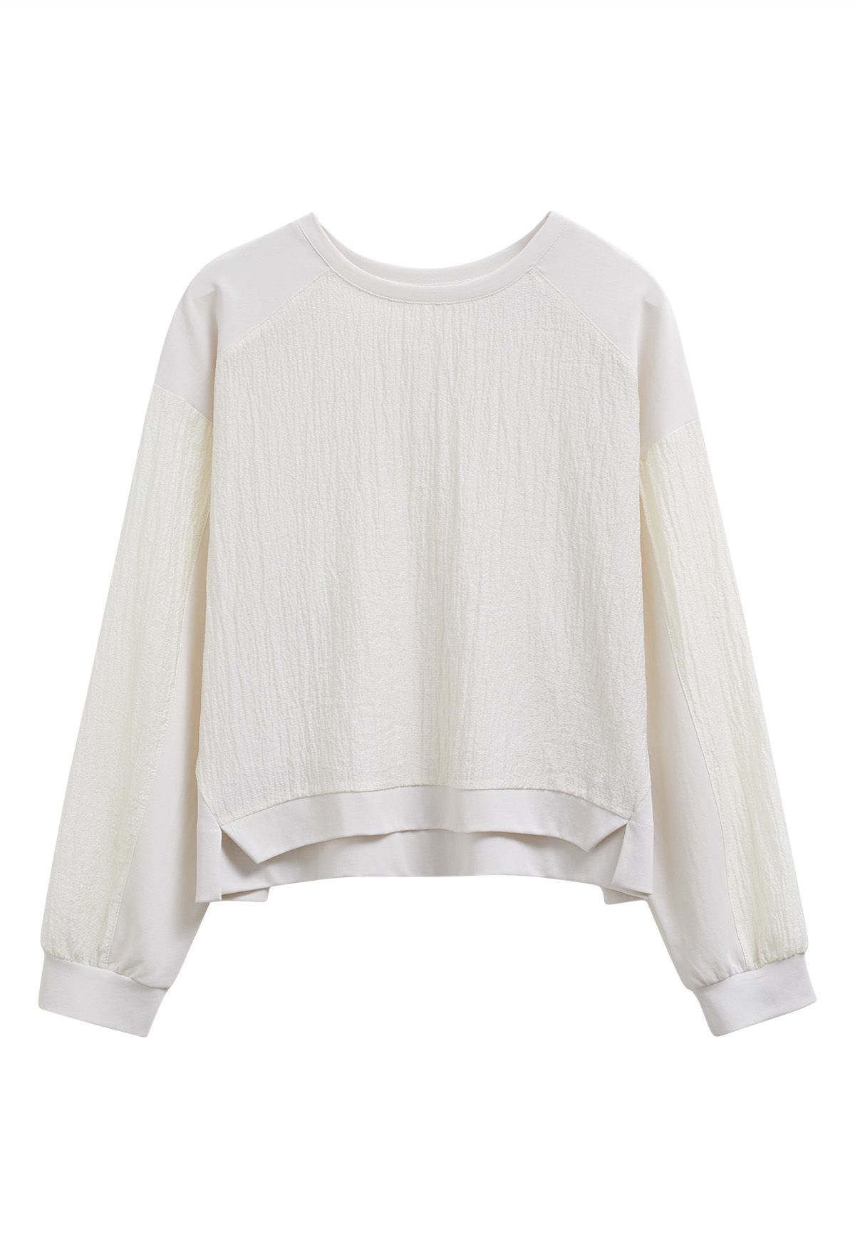 Texture Panelled Crop Sweatshirt in Cream