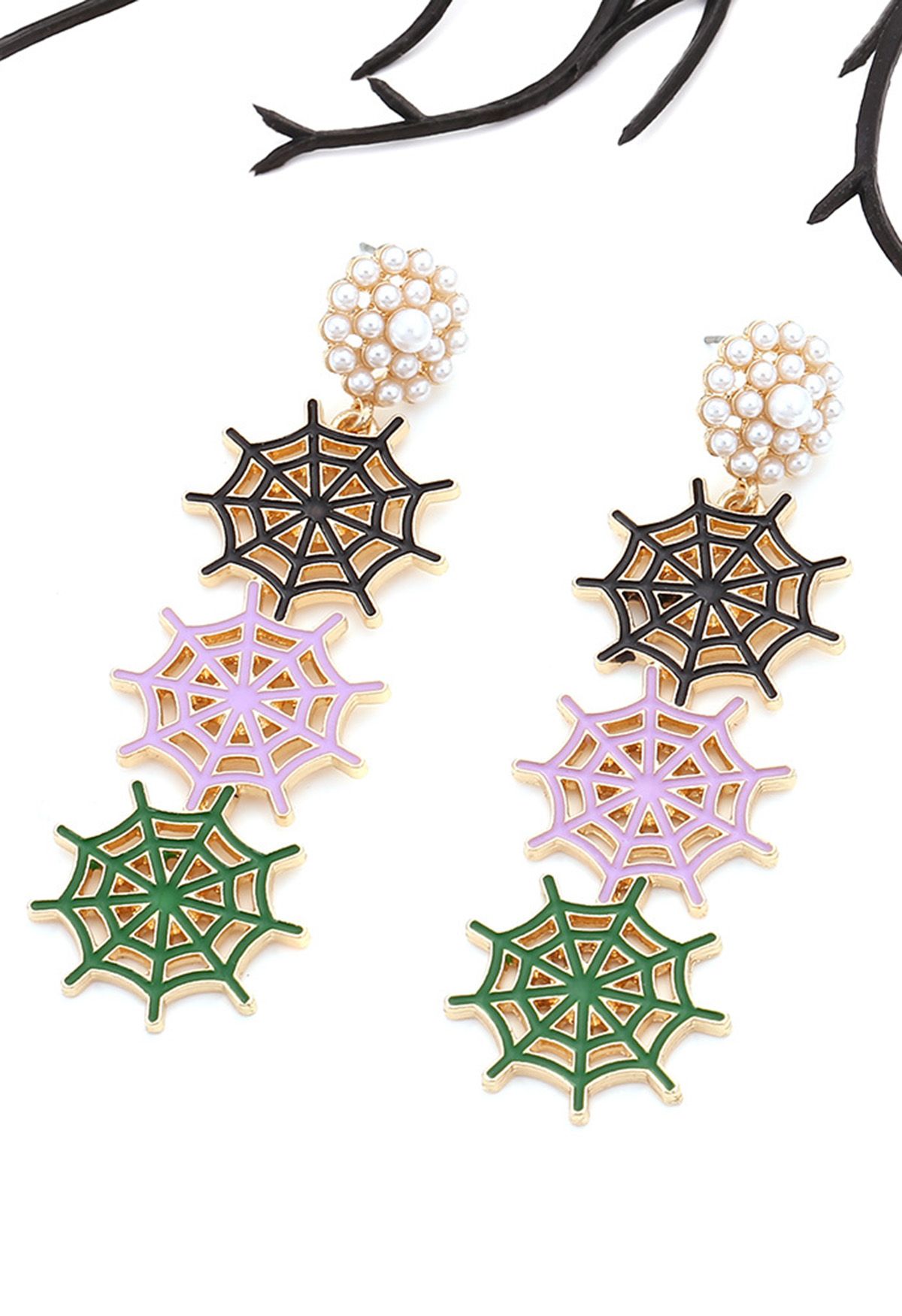 Multi-Color Spider Web Pearly Earrings