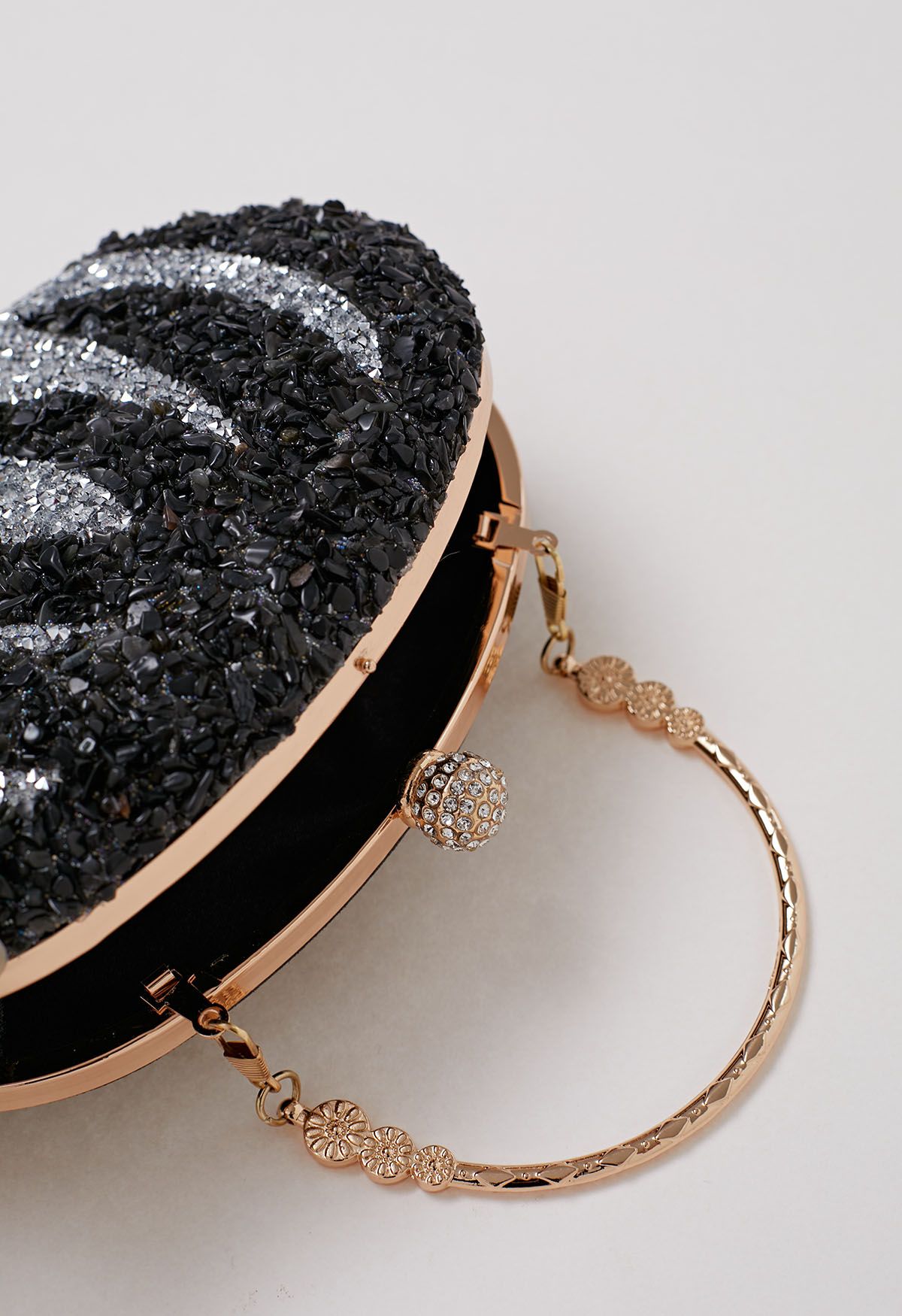 Rhinestone Pumpkin Oval Clutch in Black