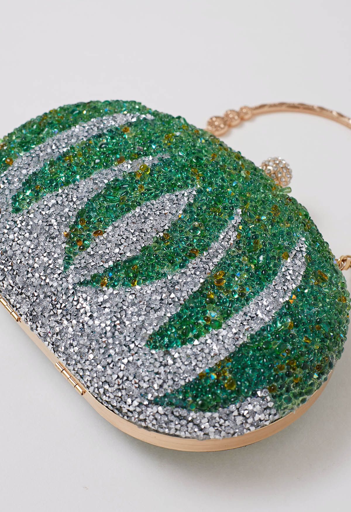 Rhinestone Pumpkin Oval Clutch in Green