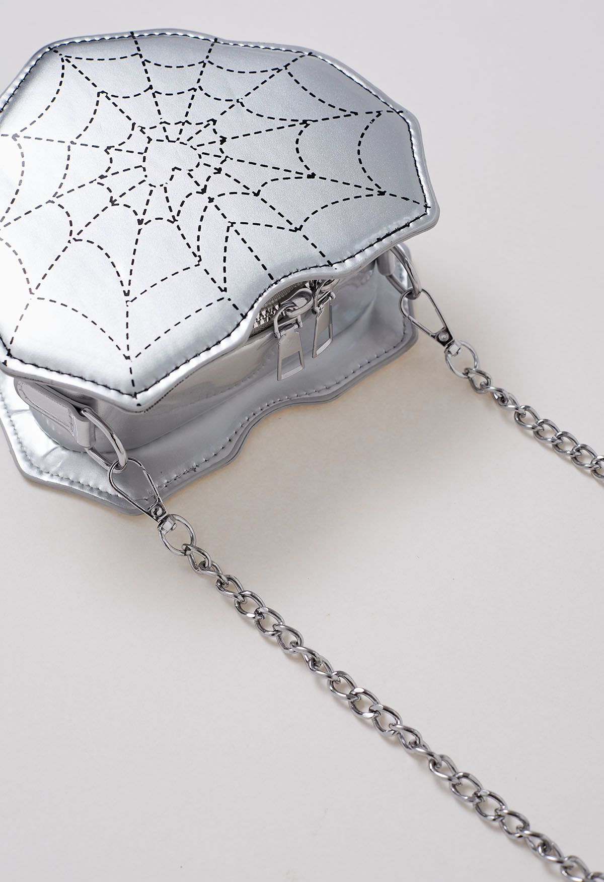 Spider Web Print Heart Crossbody Bag in Silver