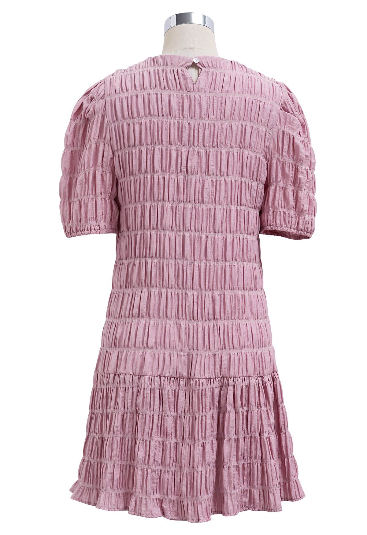 Flowing Embossed Pleat Detail Mini Dress in Pink