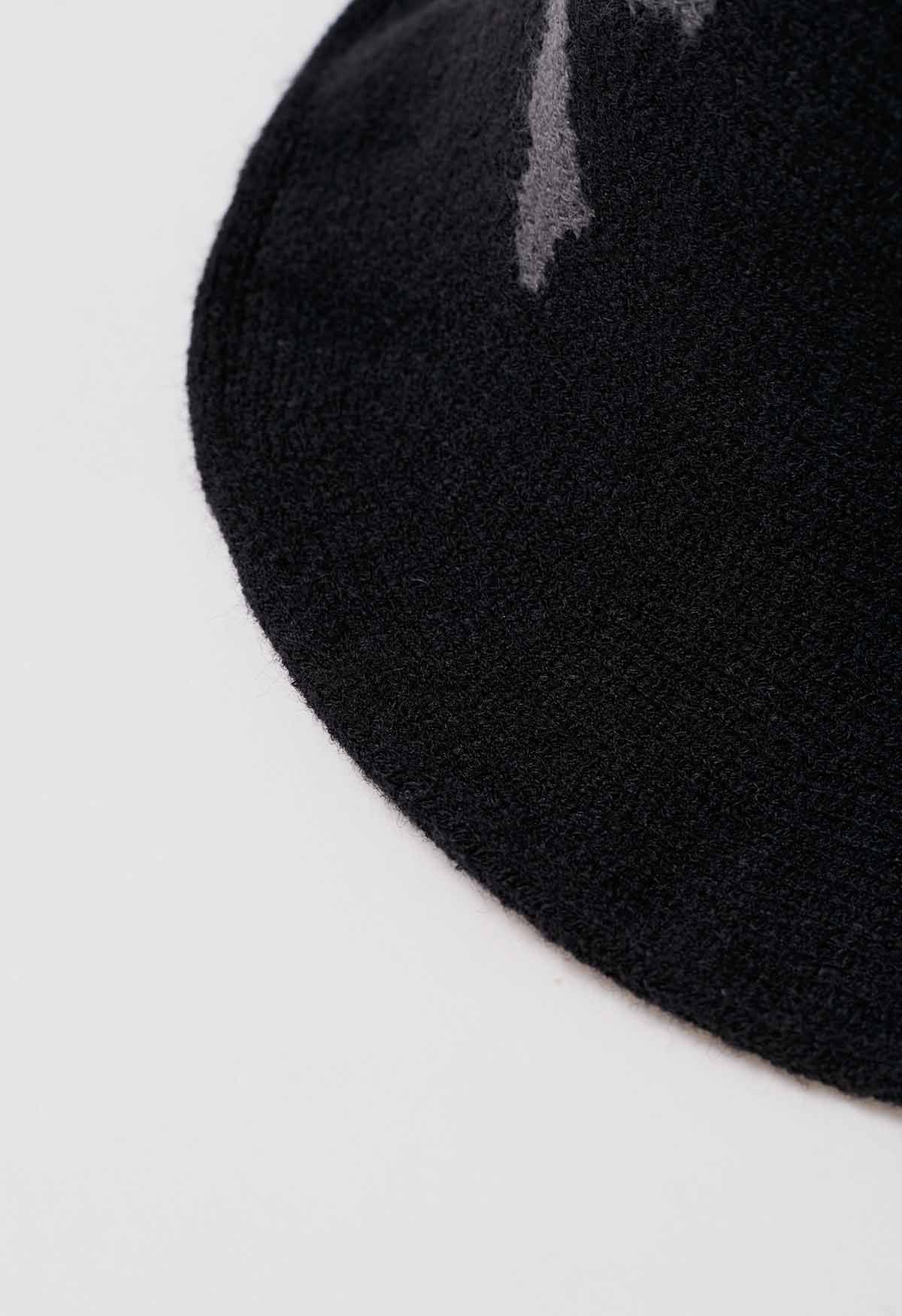 Skull Pattern Wool-Blend Witch Hat in Black