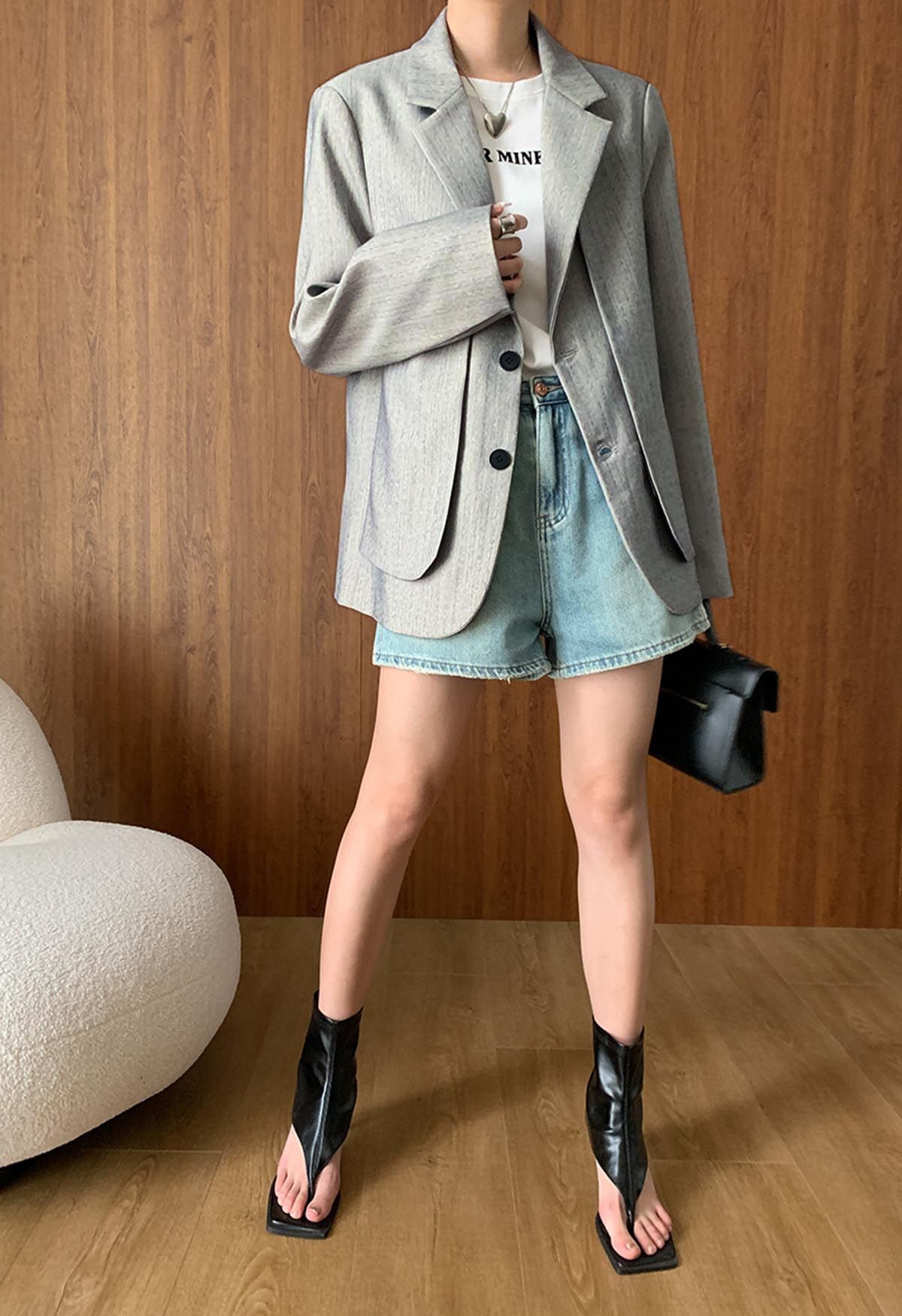 Fake Two-Piece Button Down Blazer in Grey