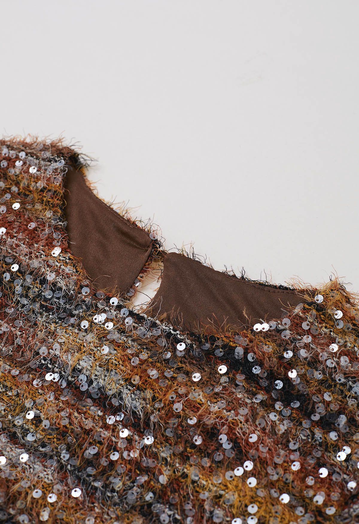 Sequin Mosaic Fuzzy Crop Top in Caramel