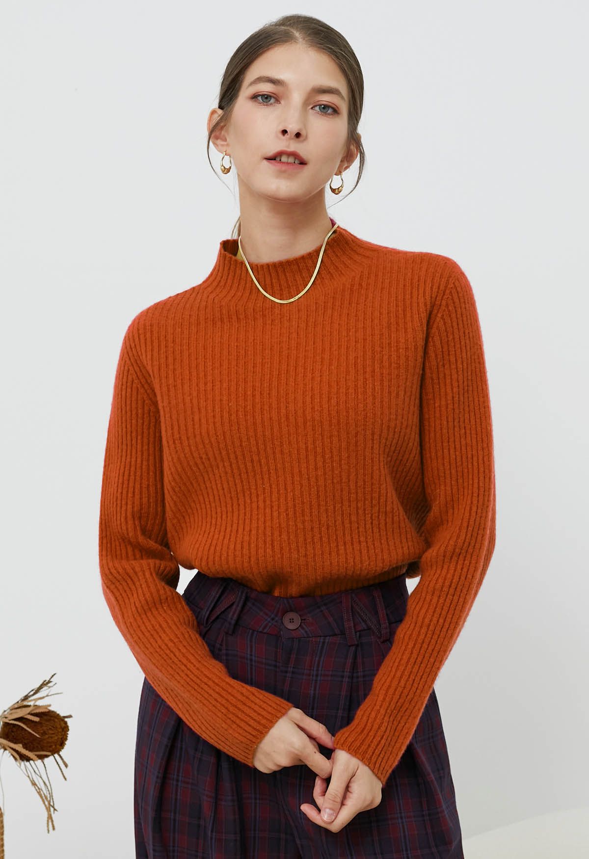 Elemental Mock Neck Long-Sleeve Wool Sweater in Orange