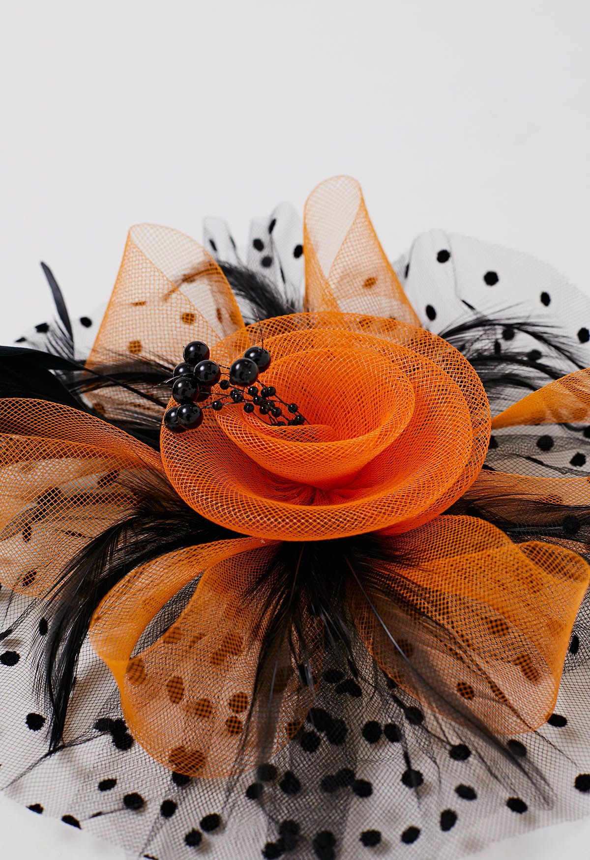 Polka Dot Mesh Headband with Hair Clip in Orange