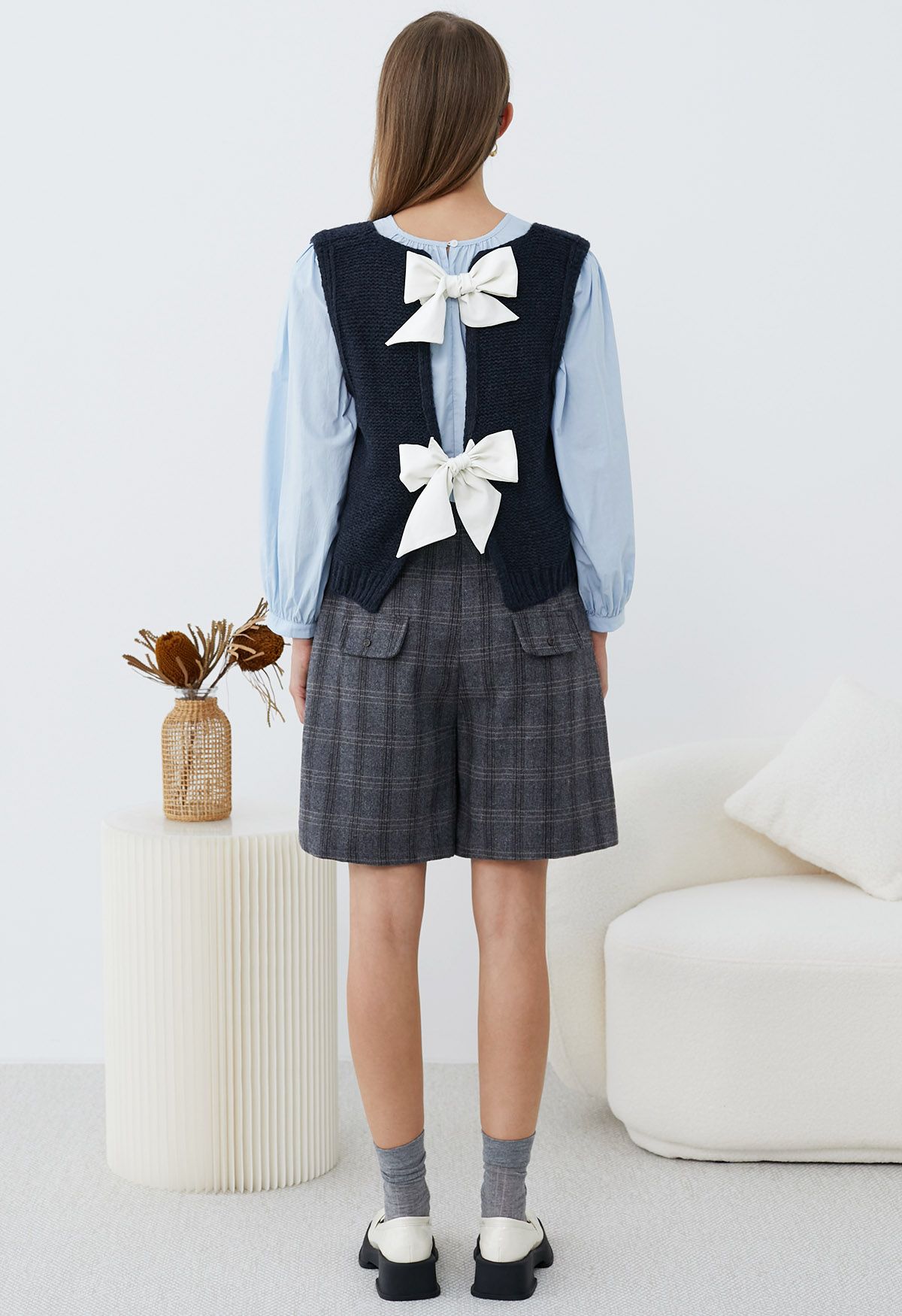 Sweet Bow-Tie Back Knit Vest in Navy