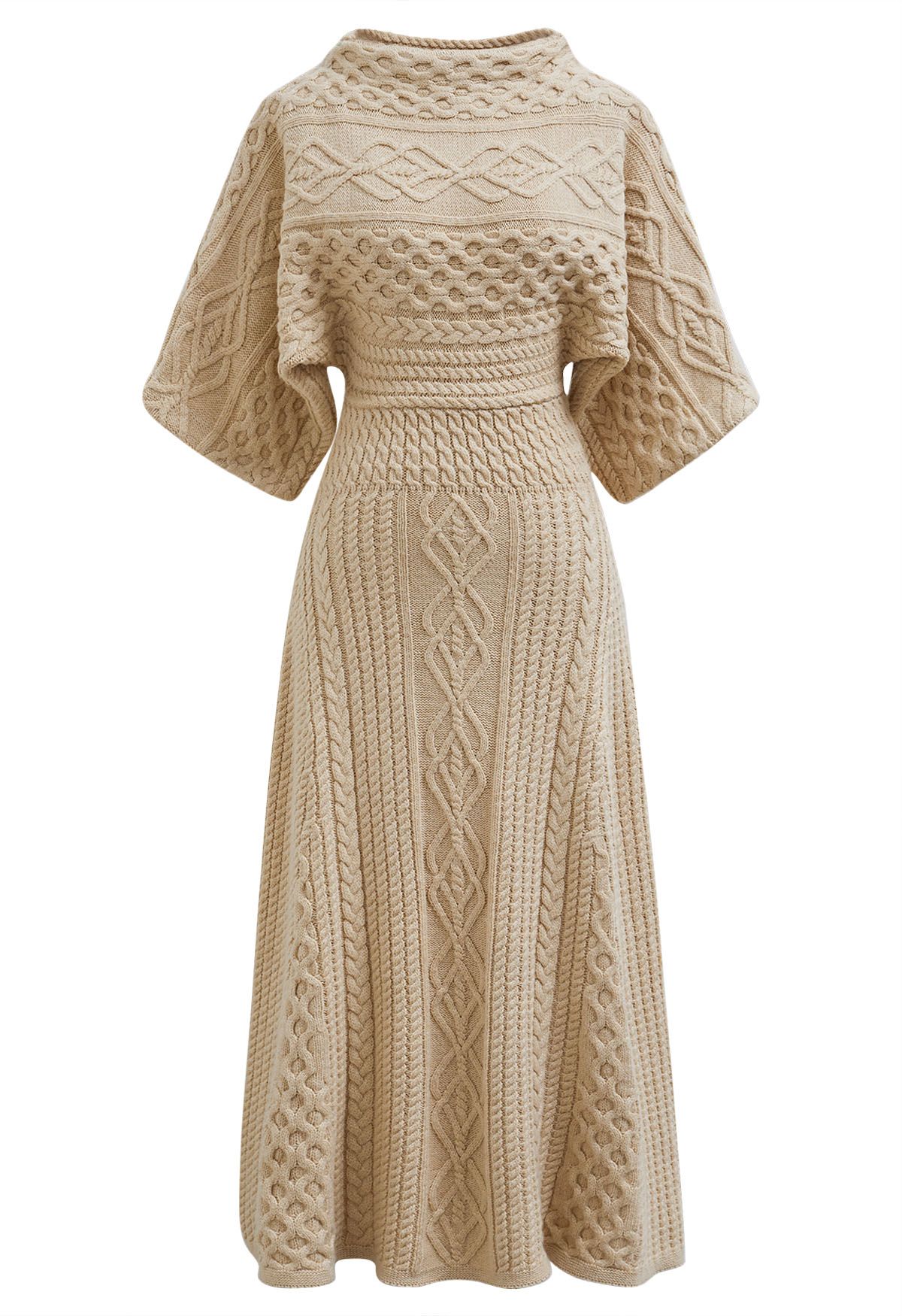 Artisanal Charm Boat Neck Cable Knit Dress