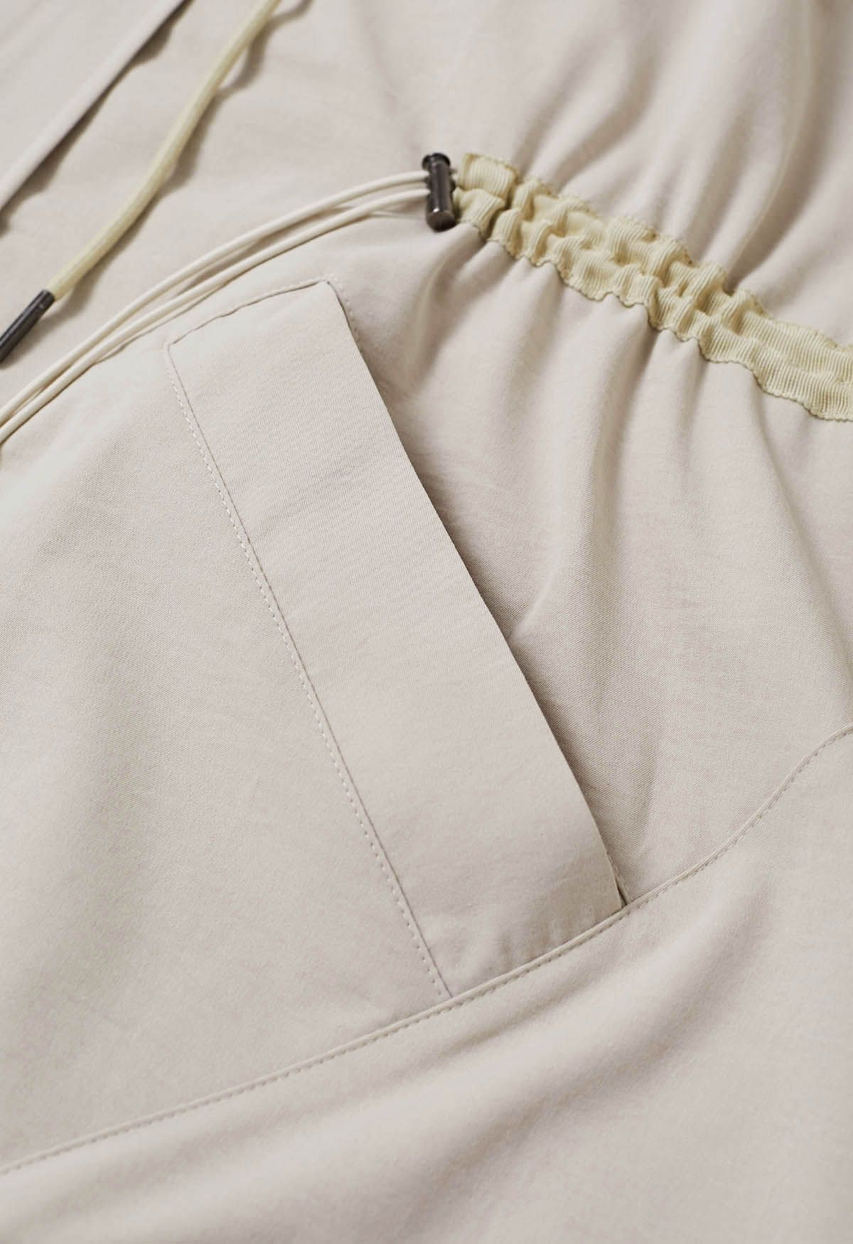 Laid-Back Side Pocket Drawstring Parka in Ivory